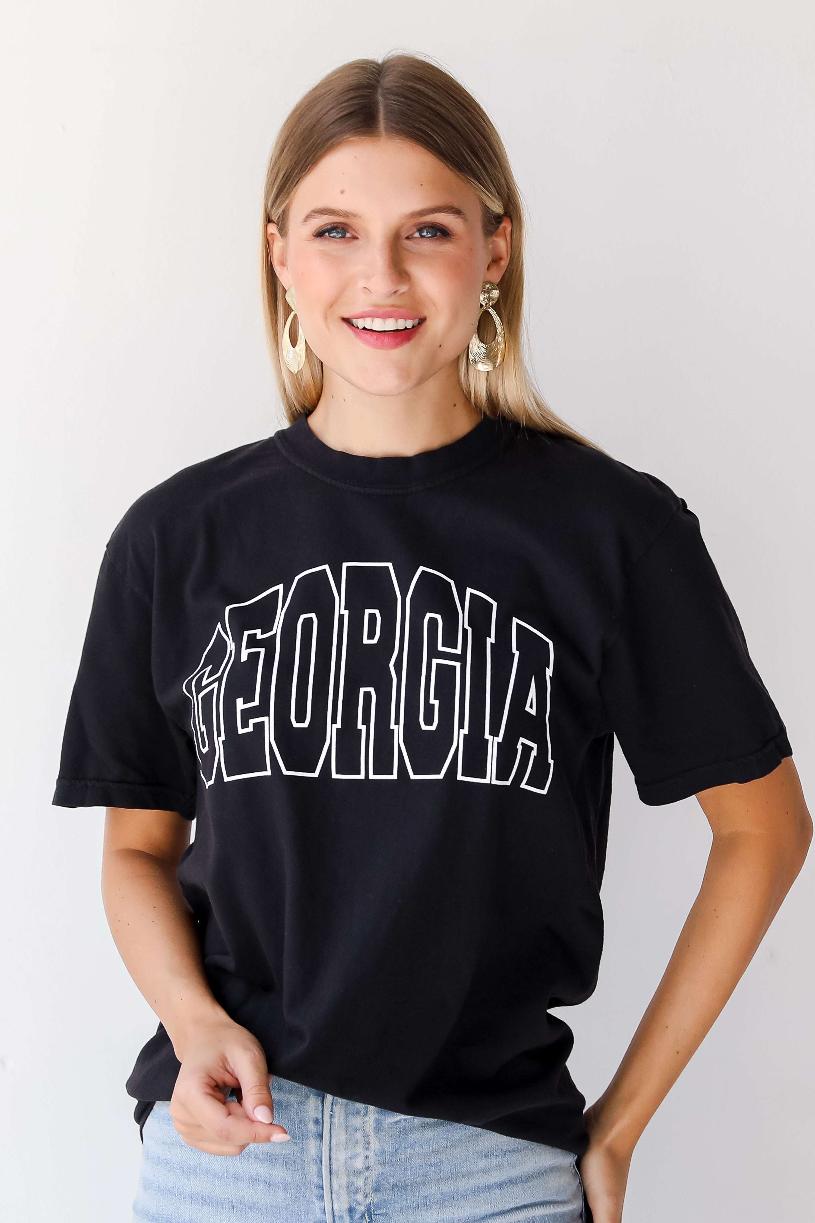 Black Georgia Tee - Soft Cotton T-Shirt for Men & Women | Casual Everyday Wear & Street Style Outfits