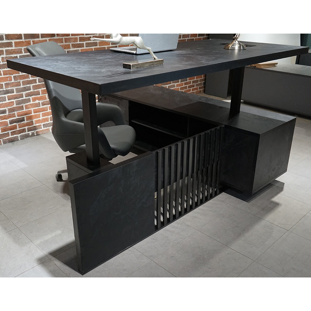 DAXTON 200cm Black Executive Desk with Left Return & Lift Mechanism - Perfect for Home Office & Professional Workspaces