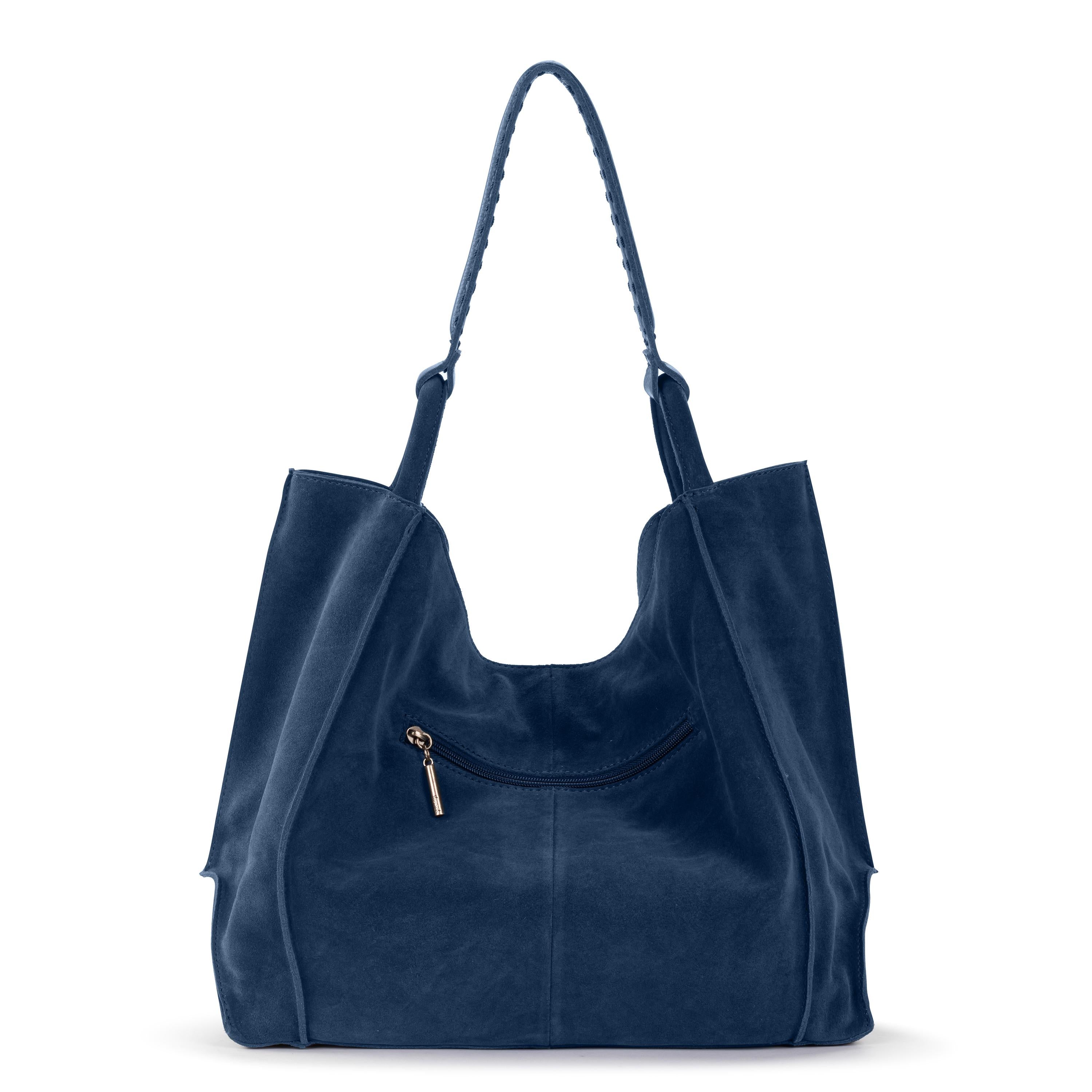Los Feliz Large Leather Tote Bag - Indigo Suede Handbag for Women - Perfect for Work, Travel & Everyday Use