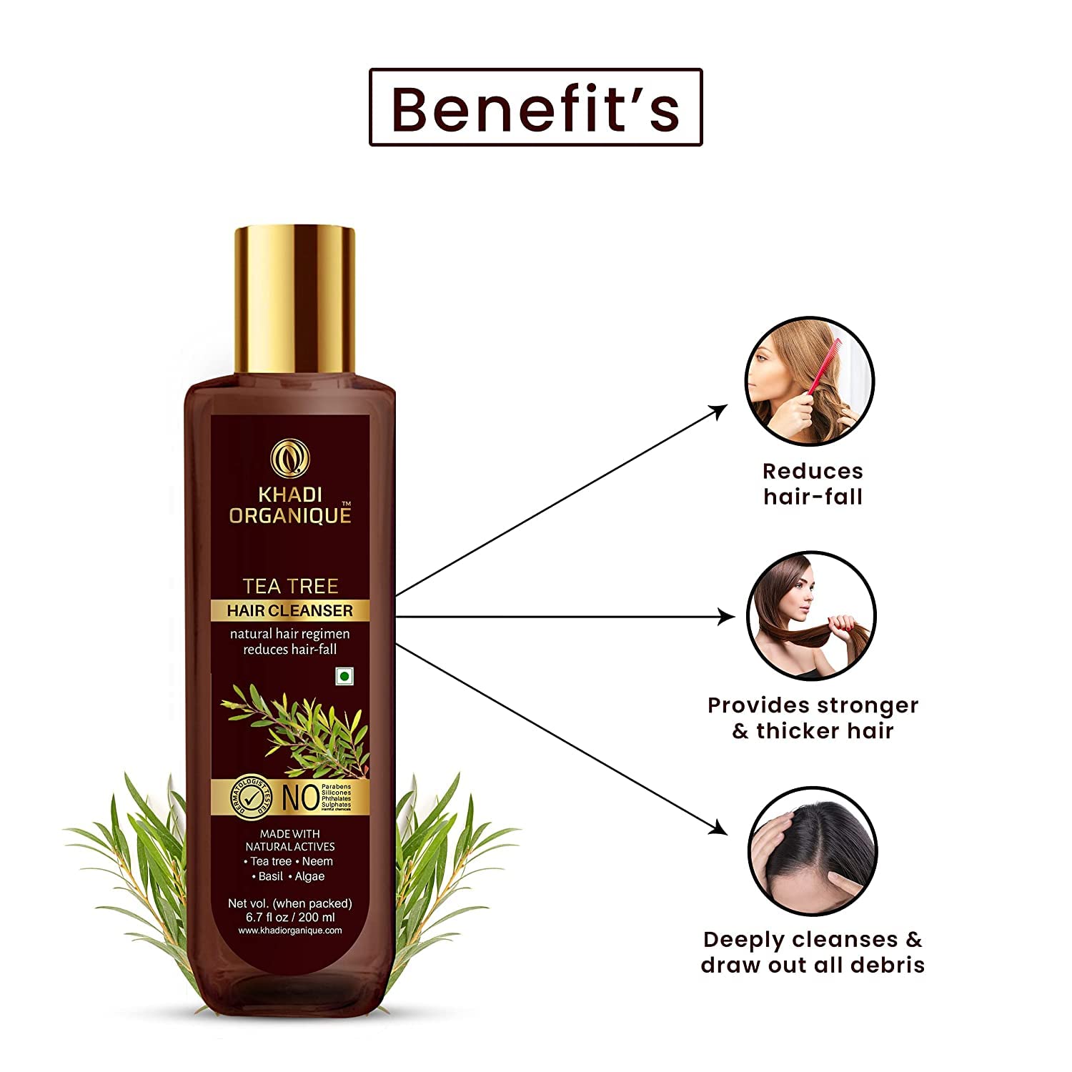 Khadi Organique Tea Tree Hair Shampoo for Hair Fall & Dandruff Control - Natural & Organic (Pack of 2) - Perfect for Daily Scalp Care & Healthy Hair Growth