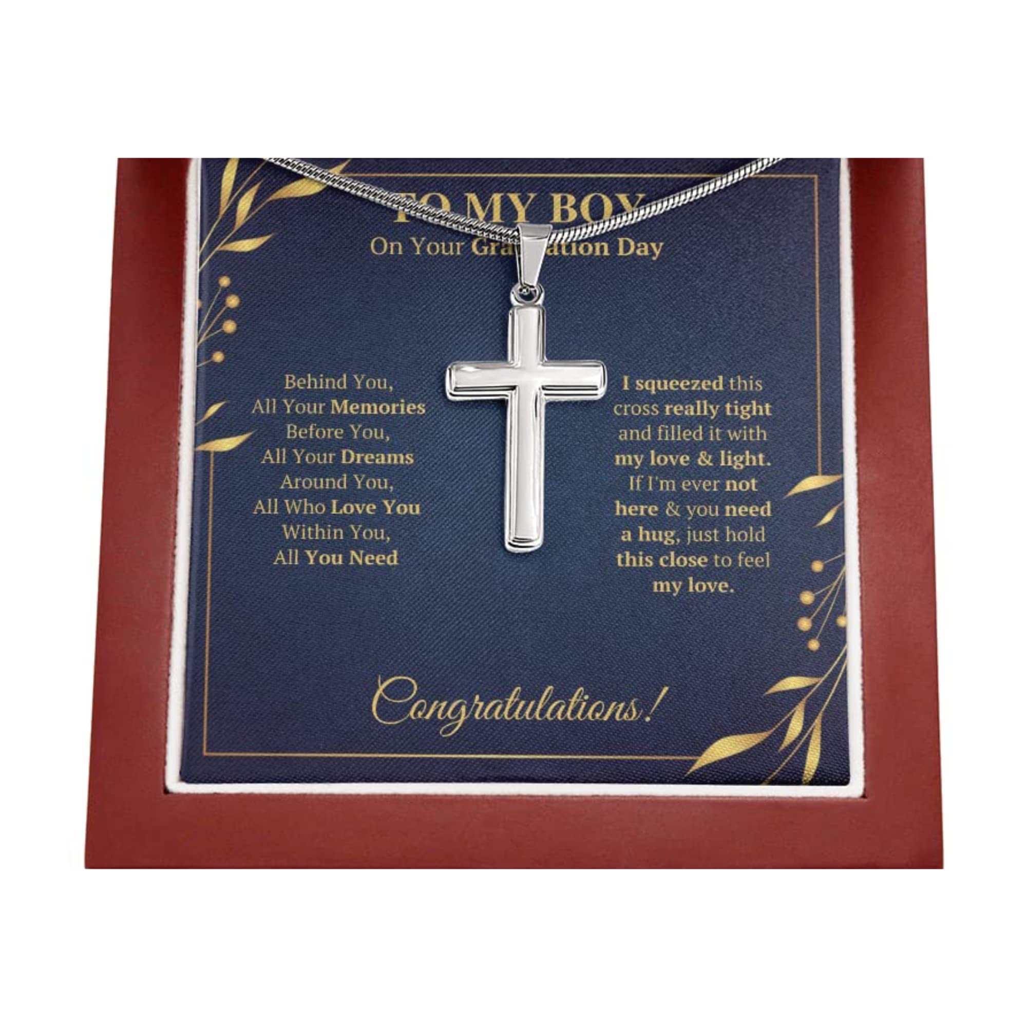 2022 Graduation Cross Necklace for Men - Class of 2022 Gift for Son, Grandson, Brother, Boyfriend with Message Card & Gift Box | Christian Graduation Jewelry for High School & College Grads