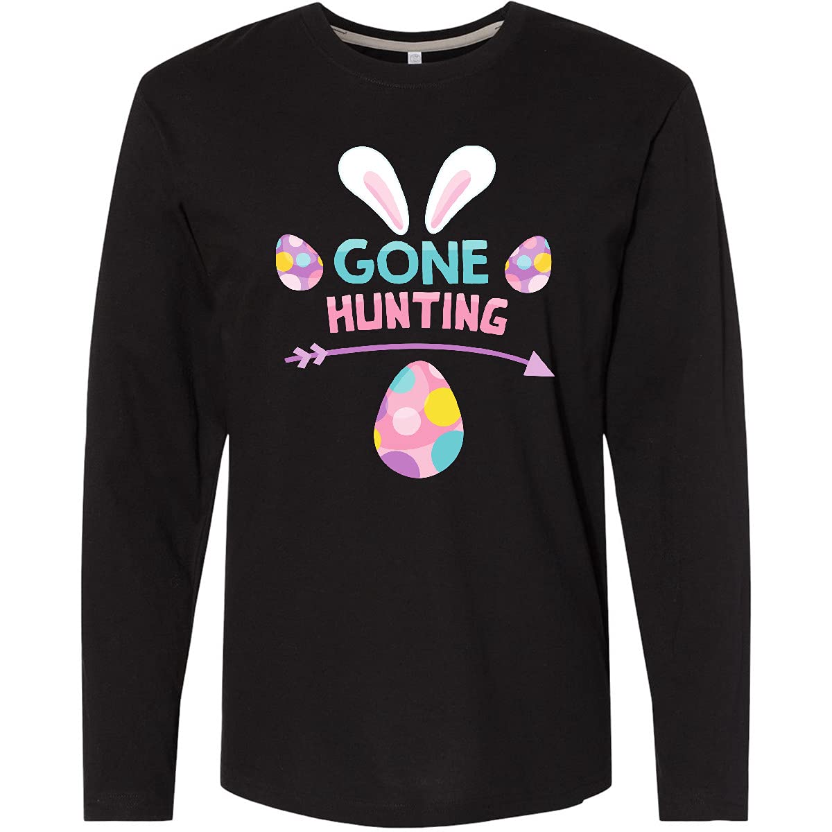 Easter Bunny Hunting T-Shirt - Long Sleeve Cotton Tee with Bunny Ears & Easter Egg Design | Perfect for Easter Celebrations, Egg Hunts & Spring Family Gatherings