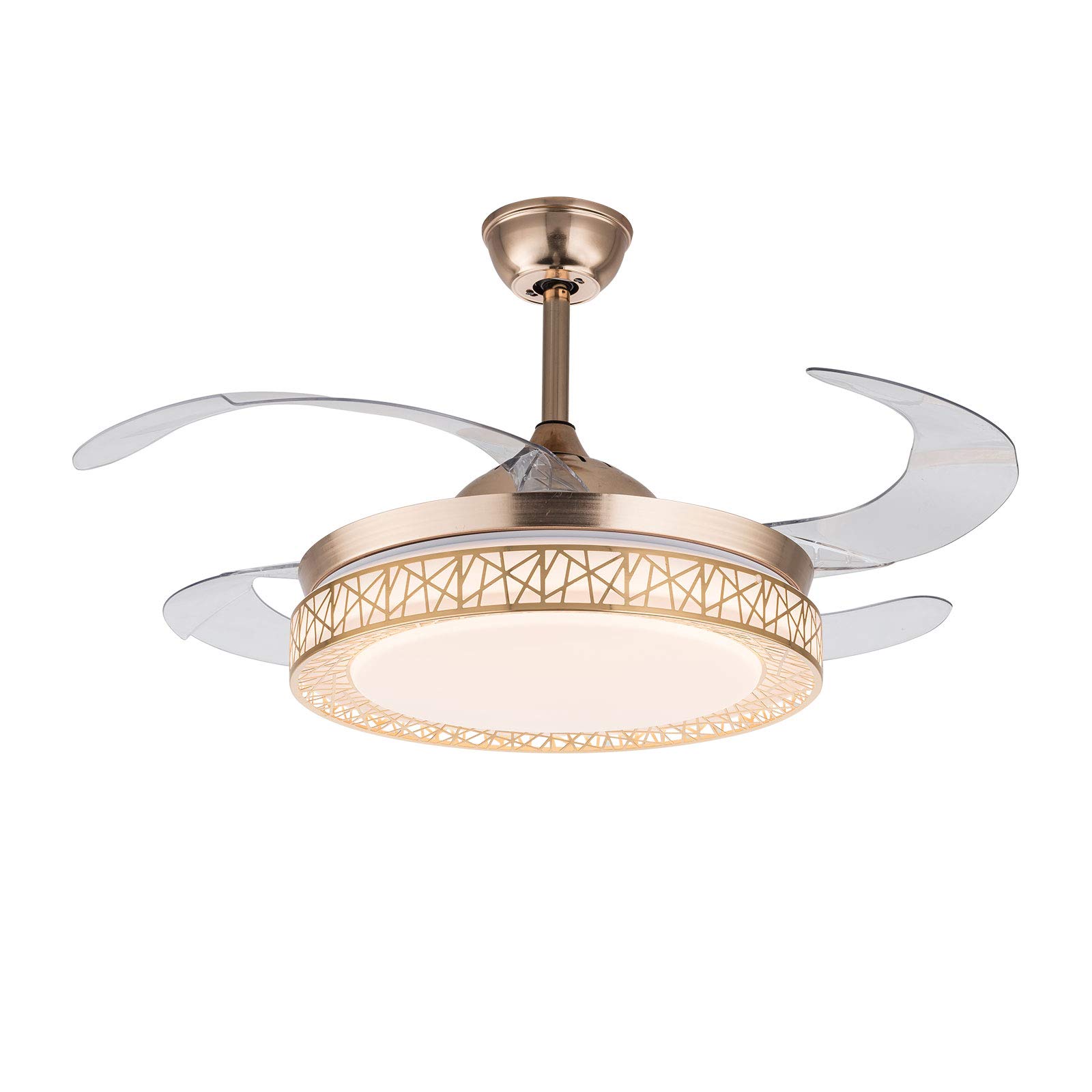 42 Inch LED Retractable Invisible Ceiling Fan with Dimmable Light, 3 Speeds & 3 Colors, Remote Control - Perfect for Home, Bar, Restaurant, and Office Decor