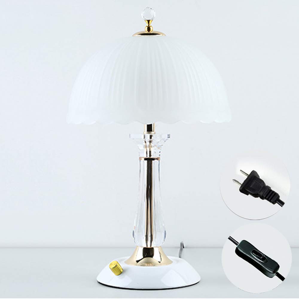 Nordic Style 2-Light Glass Table Lamp with Crystal Decor - Modern Minimalist Desk Lamp for Study, Bedroom, Office (White) - Perfect for Reading, Working & Home Decor