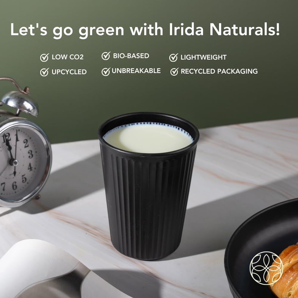 Irida Naturals 2-Pack Wheat Straw & Bamboo Fiber Reusable Cups - 12oz Unbreakable Eco-Friendly Drinkware for Coffee, Tea, Juice - Microwave, Freezer & Dishwasher Safe (Blue) - Perfect for Home, Office, Picnics & Outdoor Adventures