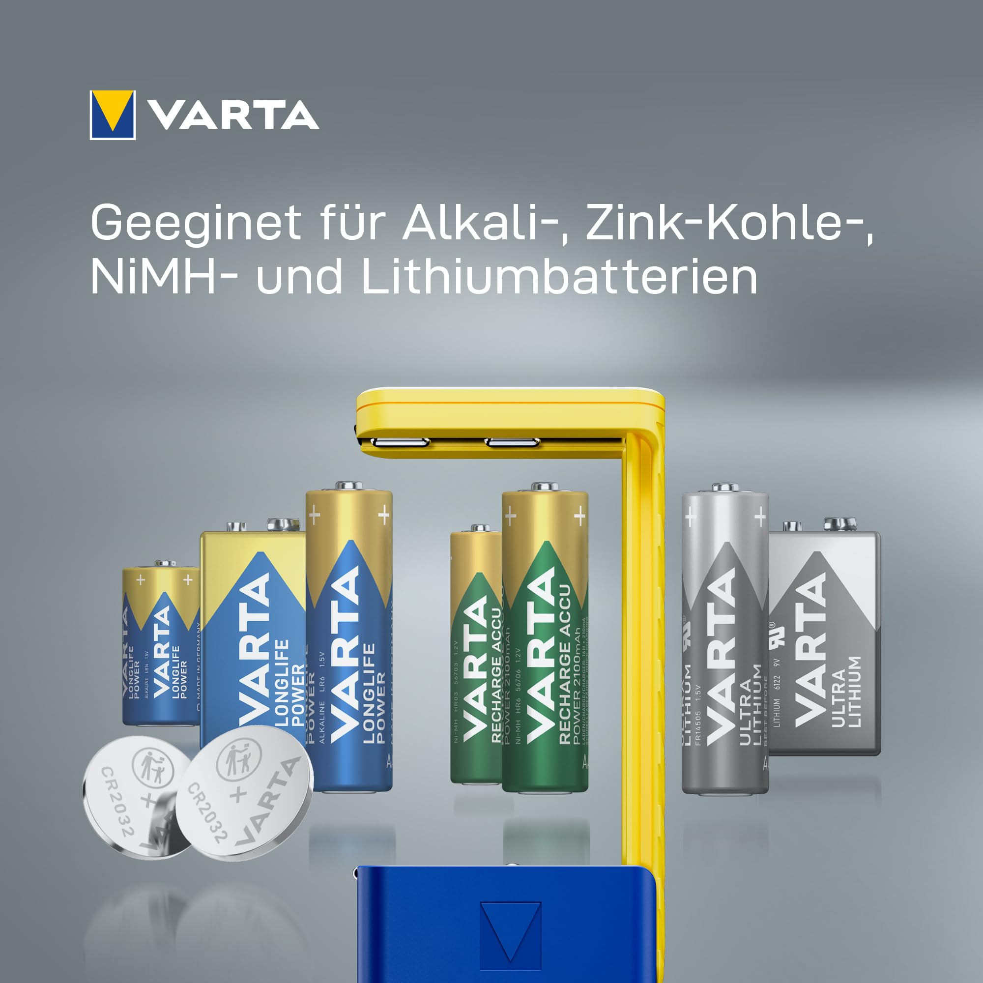 VARTA LCD Digital Battery Tester - Universal Battery Testing Device for AA, AAA, C, D, 9V & Button Cells | Includes 2 x V13GA (LR44) Batteries | Perfect for Home, Office & Electronics Maintenance