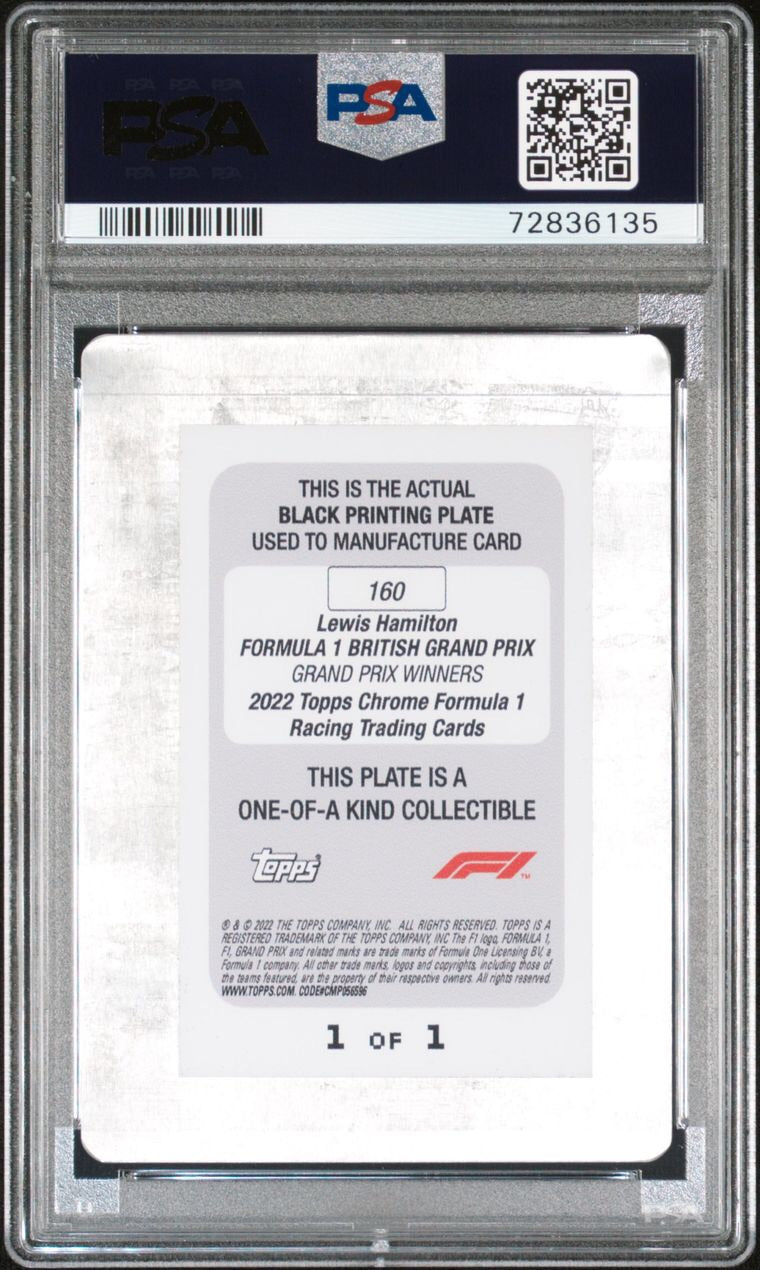 2022 Topps Chrome F1 Lewis Hamilton #160 Black Printing Plate - Rare Collectible for F1 Fans & Sports Memorabilia Enthusiasts