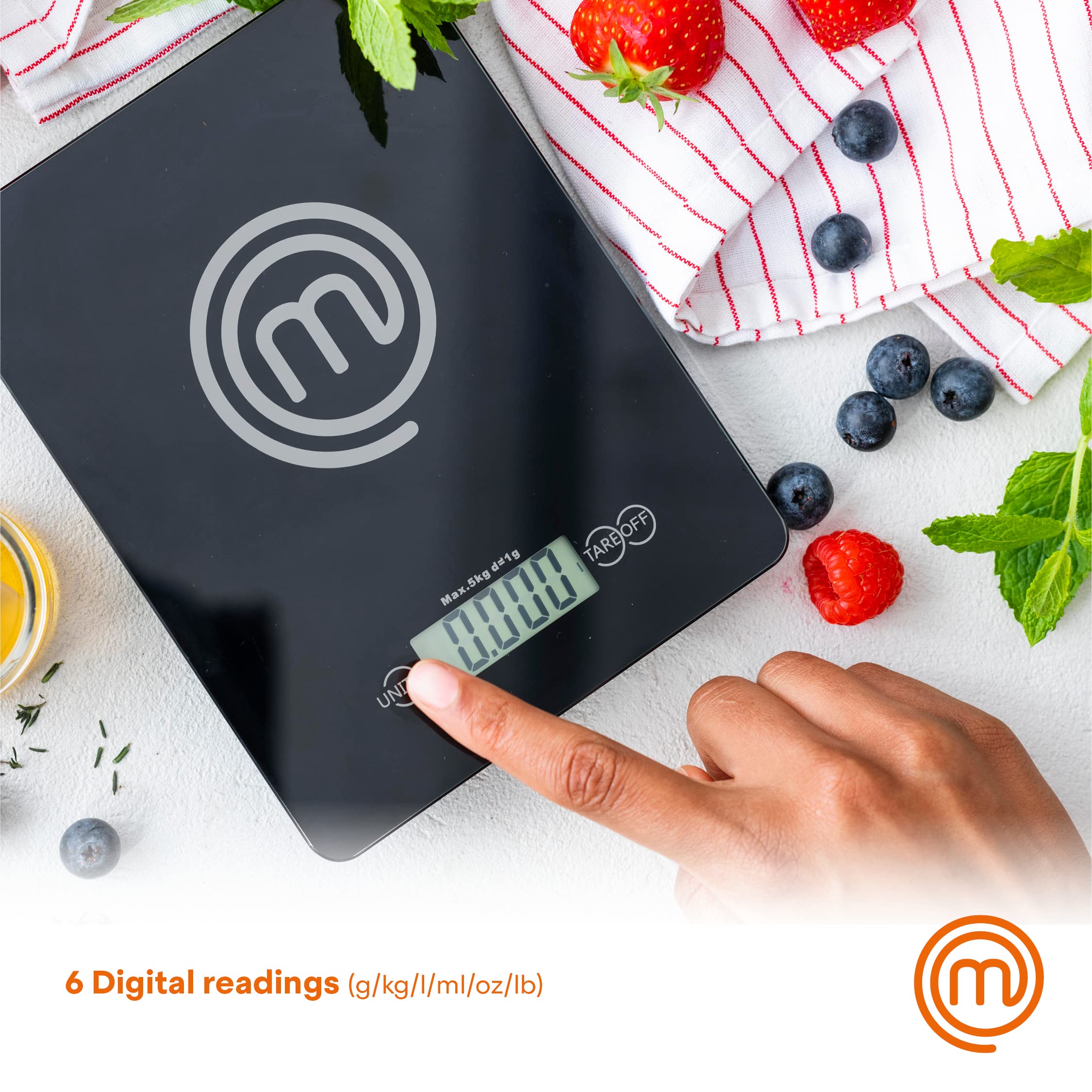 **MasterChef Digital Kitchen Scale - 11lb Capacity, 0.1oz Precision, Grams/Ounces, LCD Display, Tempered Glass - Perfect for Baking, Cooking, Meal Prep & Portion Control**