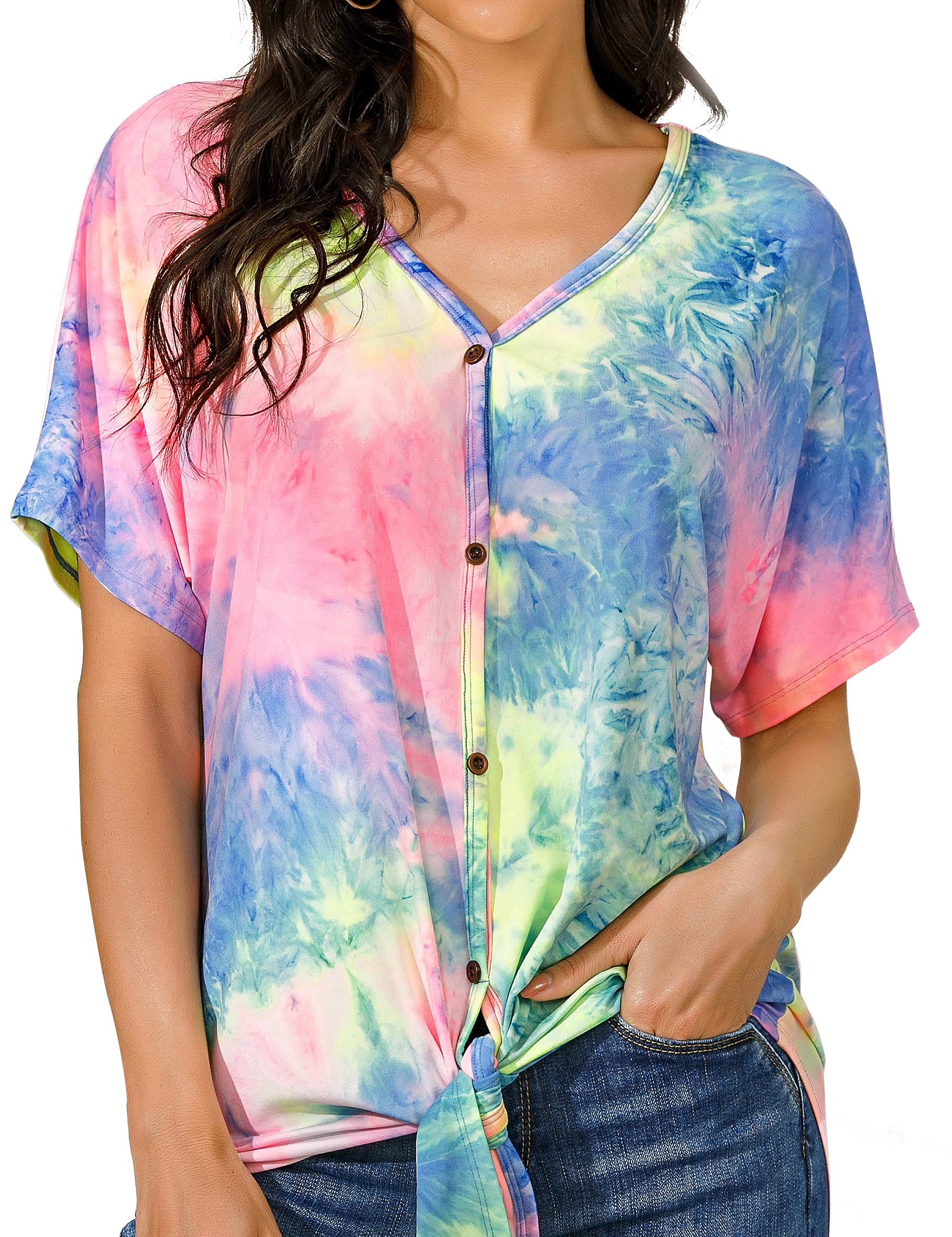 IUGA Women's V-Neck Tie Knot T-Shirt - Summer Short Sleeve Casual Blouse for Work, Date & Vacation | Fashionable Comfort Top
