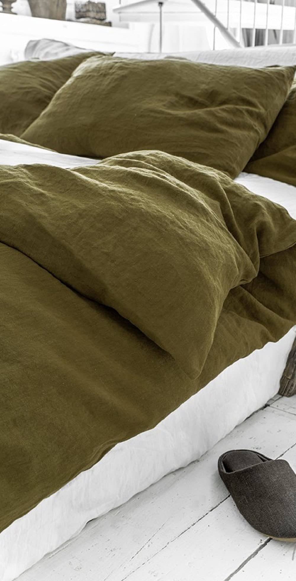 Olive Green Washed Cotton Duvet Cover - 100% Pure Cotton Soft Bedding Set for Queen/King/Full/Double/California King Size | Breathable & Hypoallergenic for All-Season Comfort | Perfect for Master Bedroom, Guest Room & Vacation Homes