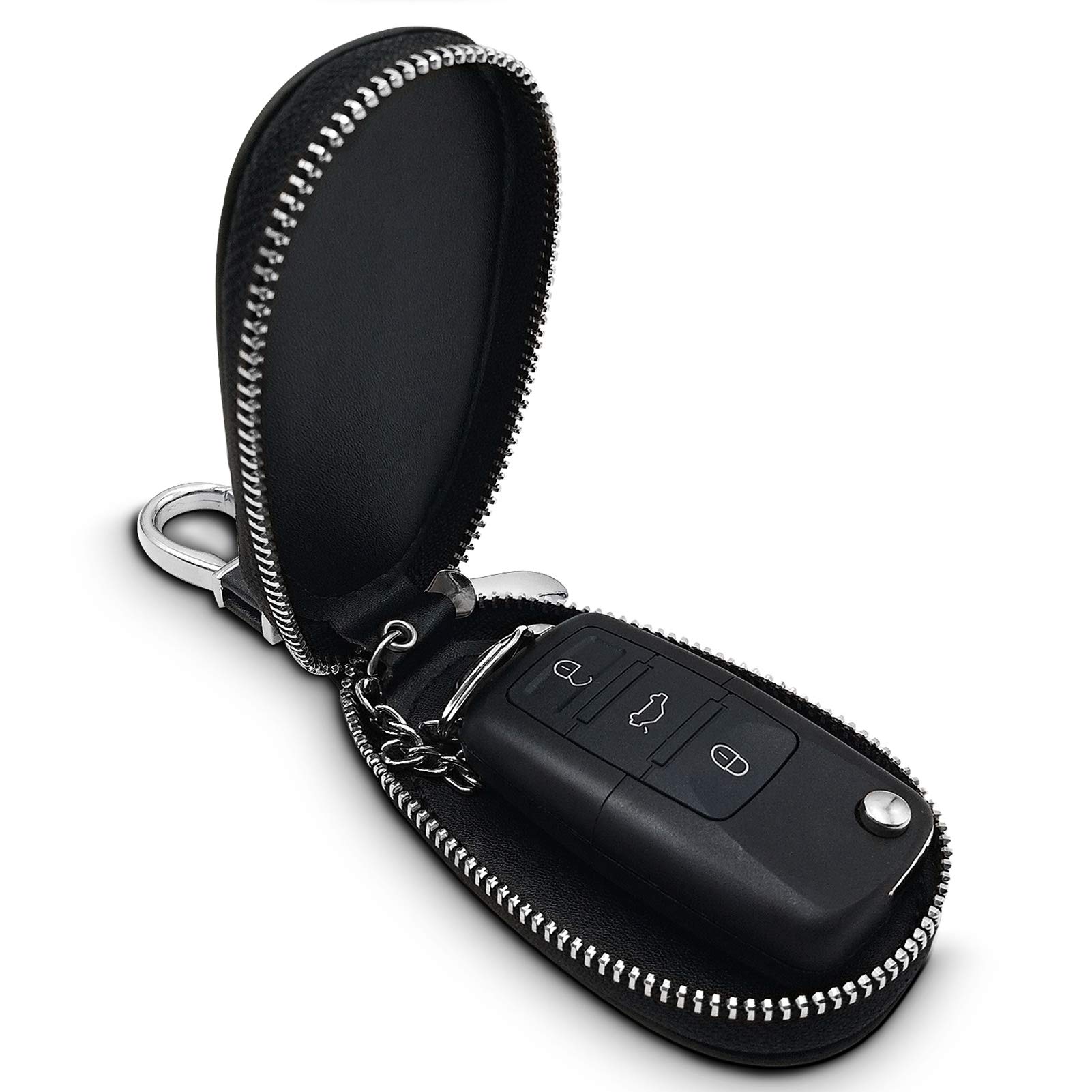 Premium Crocodile Pattern Leather Key Case - Universal Key Fob Holder with Metal Hook & Keychain - Perfect for Car, Home & Office Keys Organization
