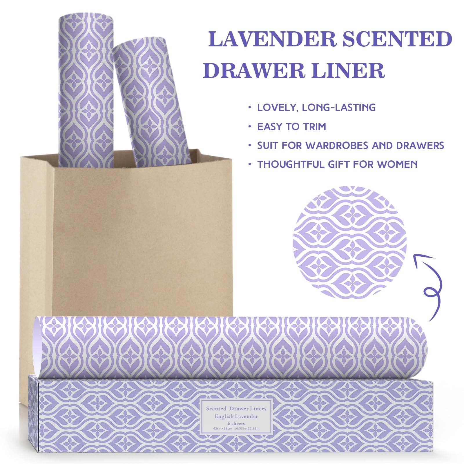 SCENTORINI Lavender Scented Drawer Liners - 6 Pack Fragrant Non-Adhesive Paper Sheets | Fresh Home & Closet Organizer for Dressers, Wardrobes, Cabinets | Perfect for Bedroom, Bathroom & Laundry Room Storage