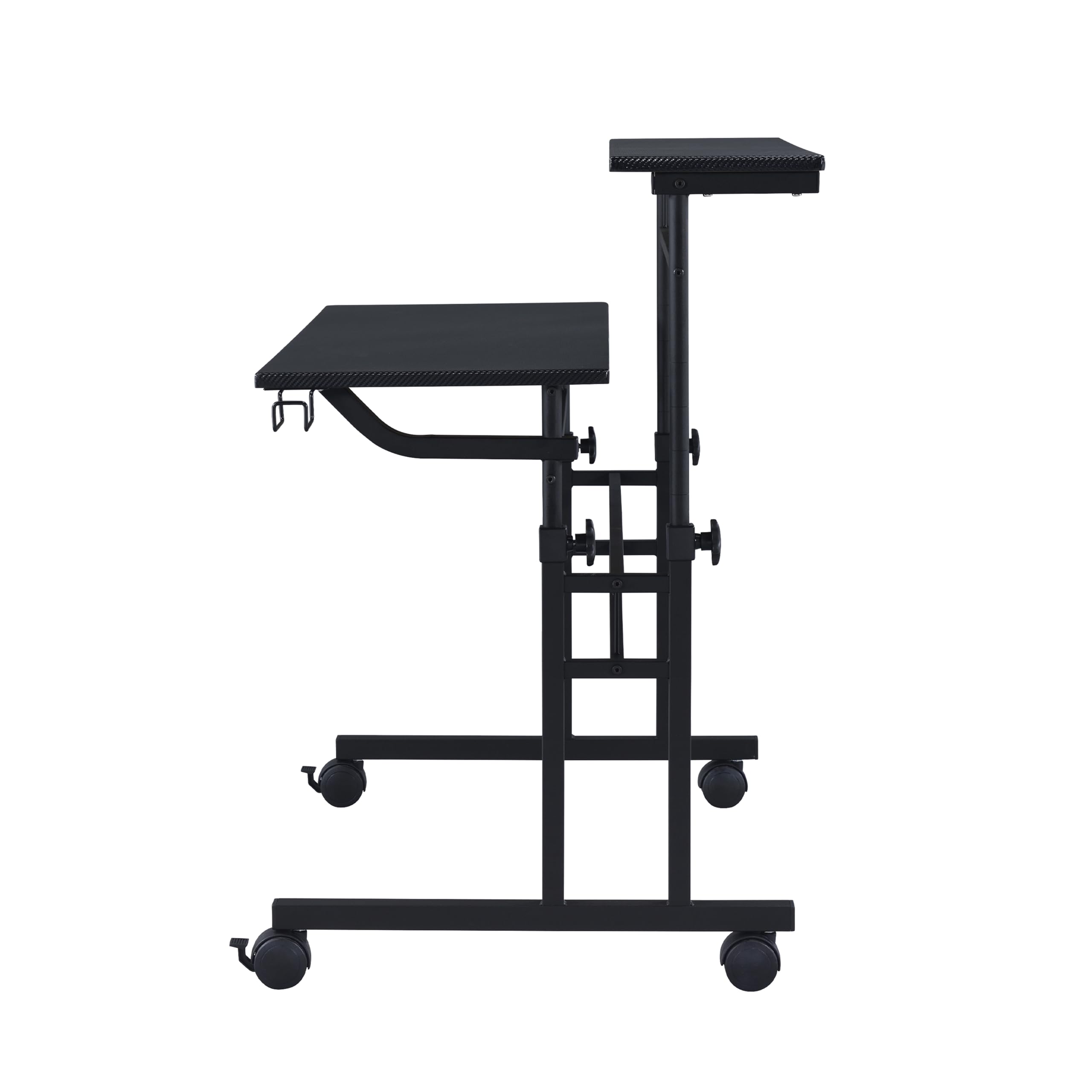 Techni Mobili Adjustable Height Rolling Standing Desk with Wheels - 2-Tier Mobile Office & Gaming Desk with Cup Holder - Black - Perfect for Home Office, Gaming Setup & Small Spaces