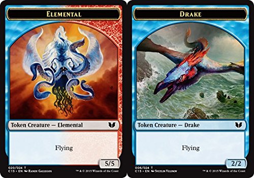 Magic The Gathering - Elemental Token & Drake Token (020/024 & 006/024) - Commander 2015 MTG Cards for Collectors and Gameplay - Perfect for Commander, Modern, and Casual Play