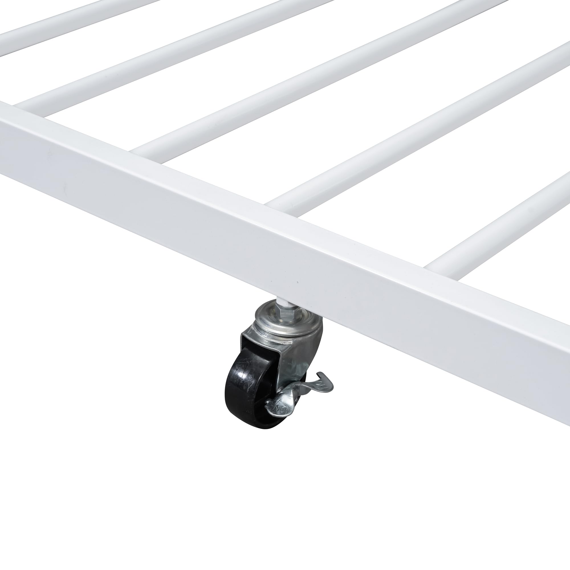 Merax Full XL Over Queen Metal Bunk Bed Frame with Twin Size Trundle & Full-Length Guardrails - Sturdy Space-Saving Bunk Bed for Teens, Kids, Boys & Girls - Perfect for Dorms, Guest Rooms & Small Bedrooms (White)
