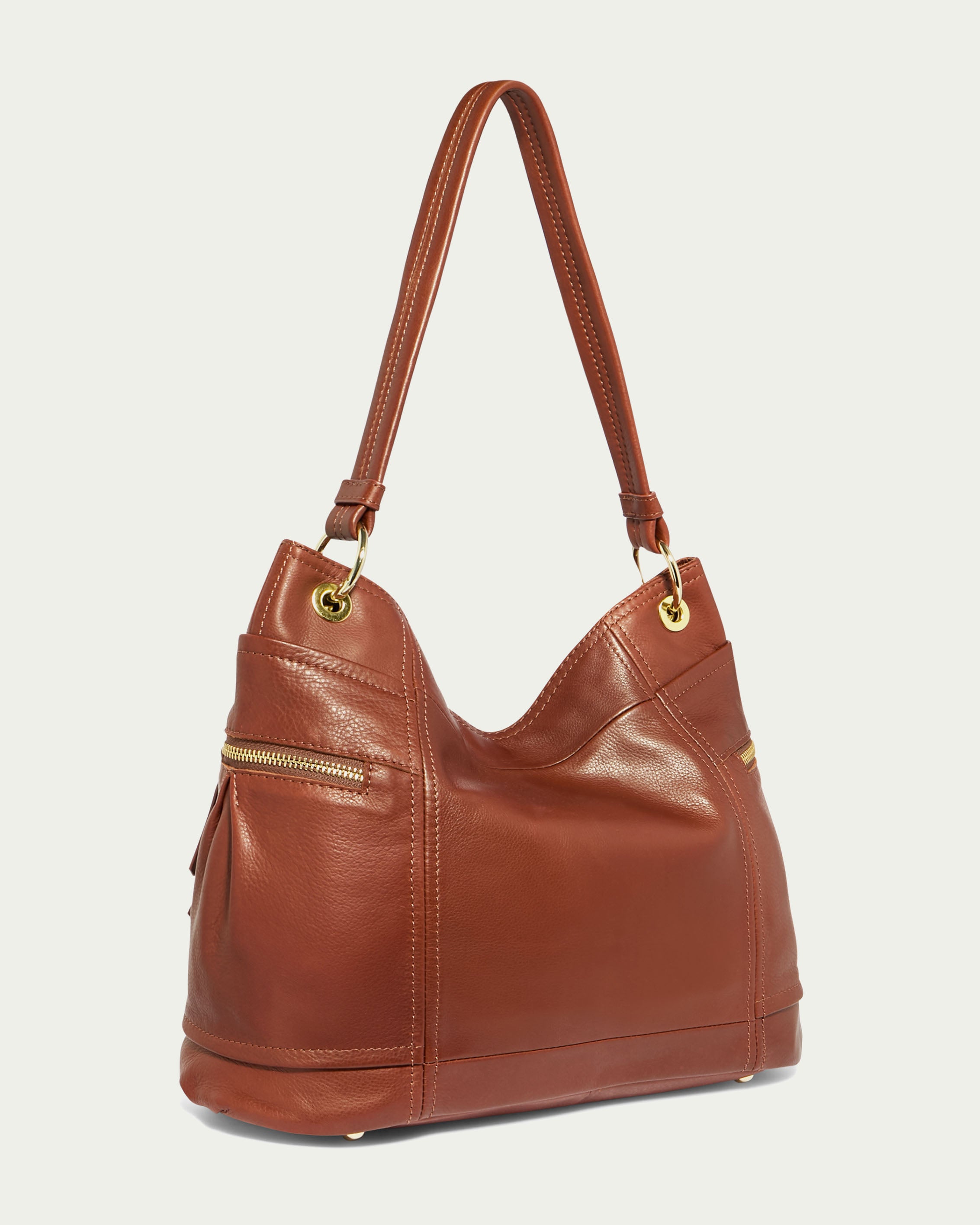 Tenafly Hobo Brandy Smooth Leather Handbag - Stylish Crossbody Purse for Women, Perfect for Work, Travel & Everyday Use