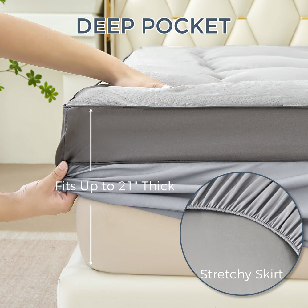 MAXYOYO Extra Thick Cooling Mattress Topper - 8-21 Inch Deep Pocket Queen Size - Breathable Grey Memory Foam Bed Topper for Hot Sleepers - Perfect for Summer Nights & Guest Rooms