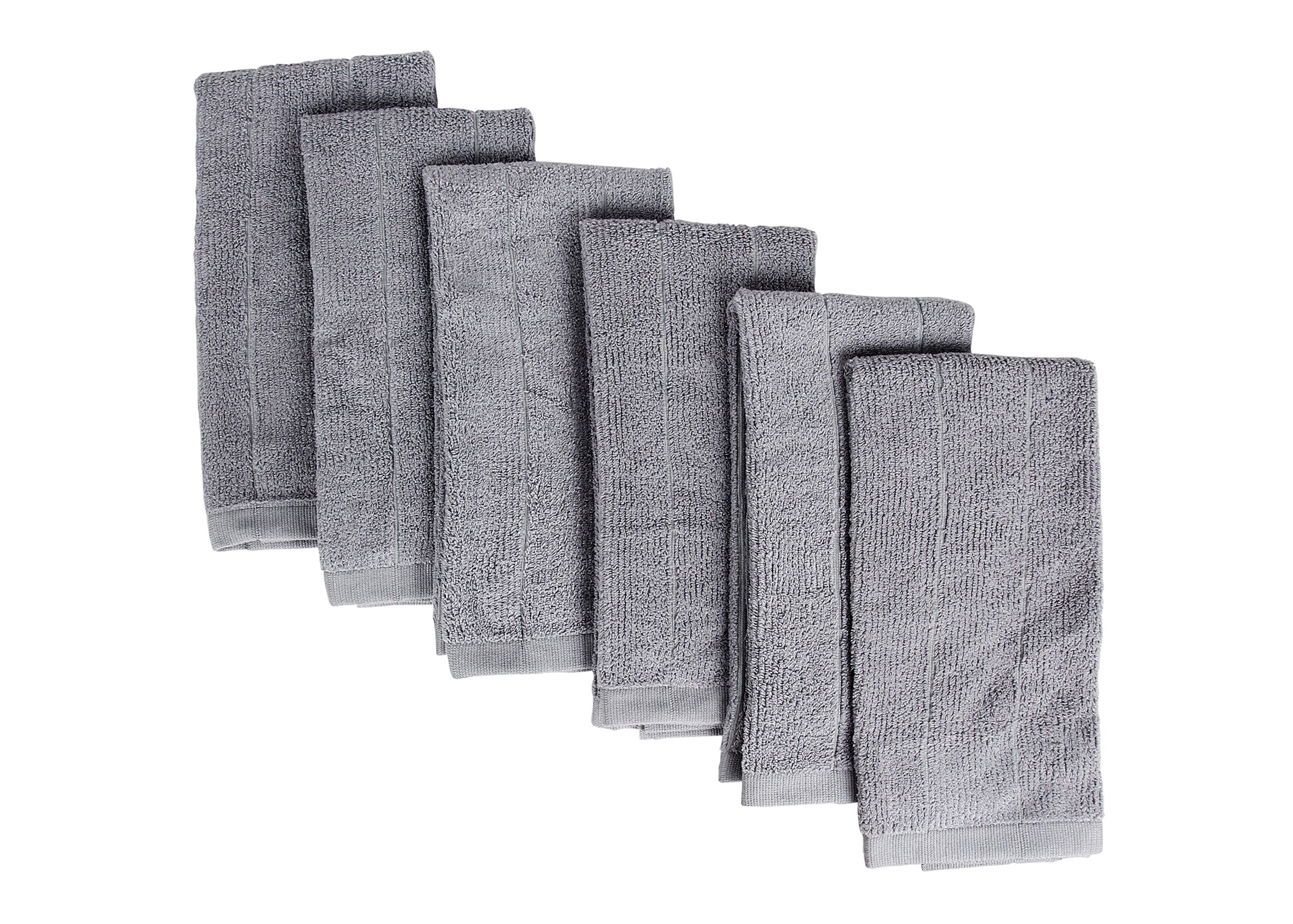 Premium Kitchen Towels Set of 6 - Super Absorbent & Quick Dry Gray Dish Towels with Everplush Technology for Cooking, Cleaning & Dish Drying | FABBRICA HOME