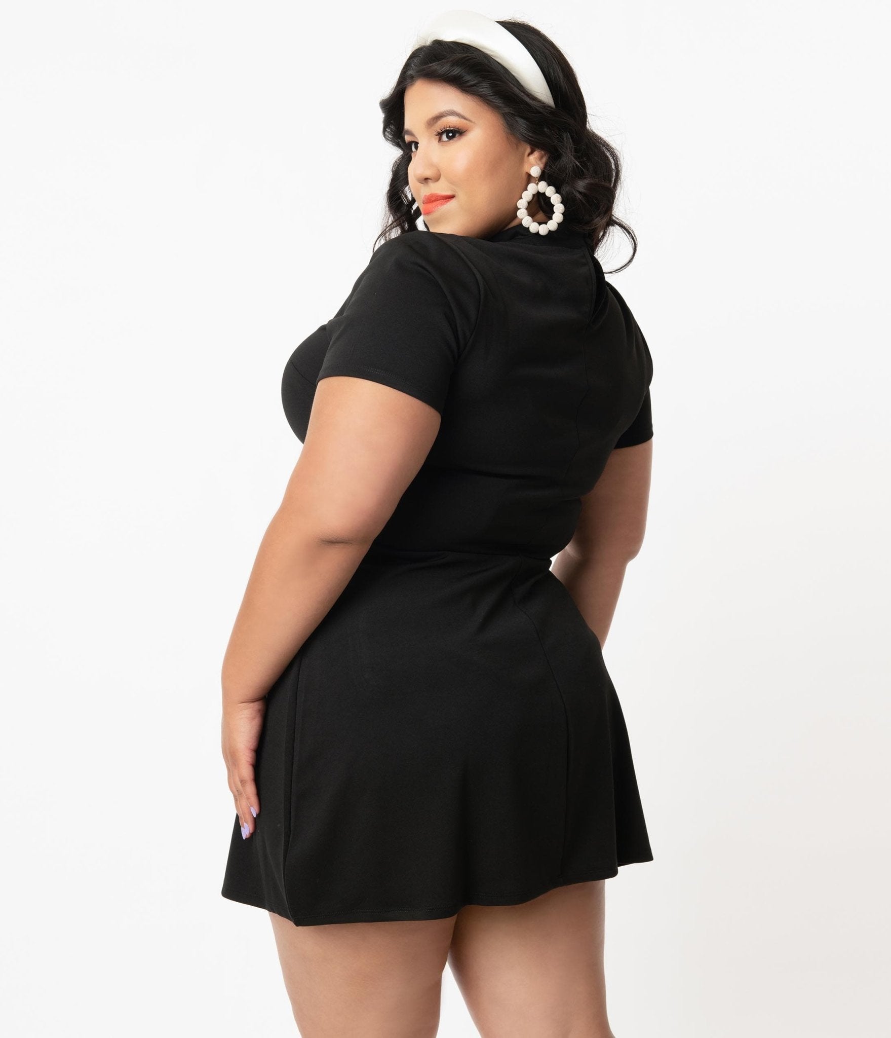 Smak Parlour Plus Size Black Mock Turtleneck Wave Maker Dress for Women | Elegant Bodycon Midi Dress for Curvy Figures | Perfect for Office, Party & Special Occasions