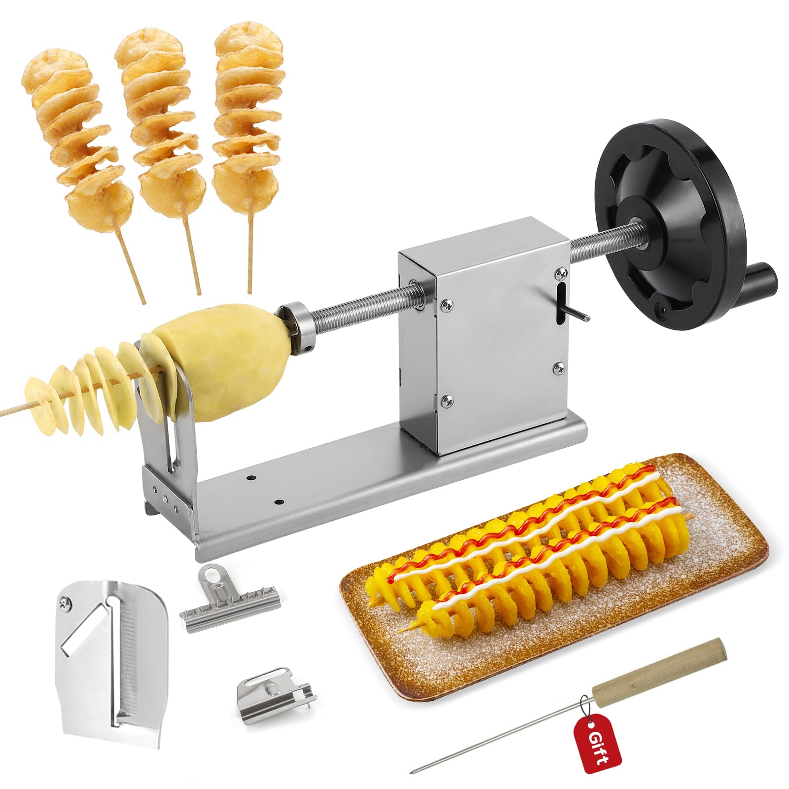 CGOLDENWALL 3-in-1 Manual Spiral Potato Slicer - Stainless Steel Tornado Twister Cutter for Vegetables & Fruits - Perfect for French Fries, Curly Fries & Fun Snacks at Home, Parties & Restaurants