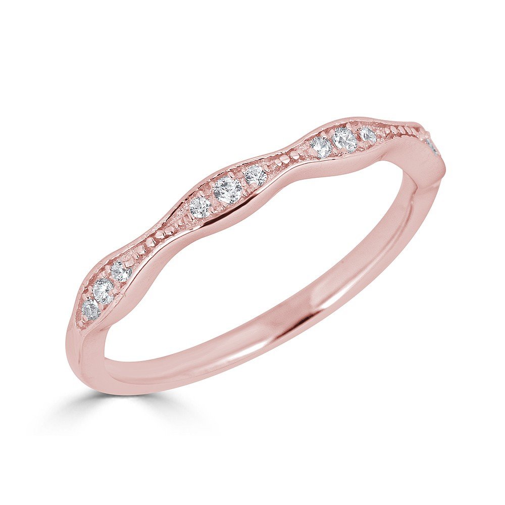 14KT Gold 1/10 CTW Diamond Bead Set Wavy Band Ring for Women - Elegant Stackable Jewelry for Weddings, Anniversaries & Everyday Wear