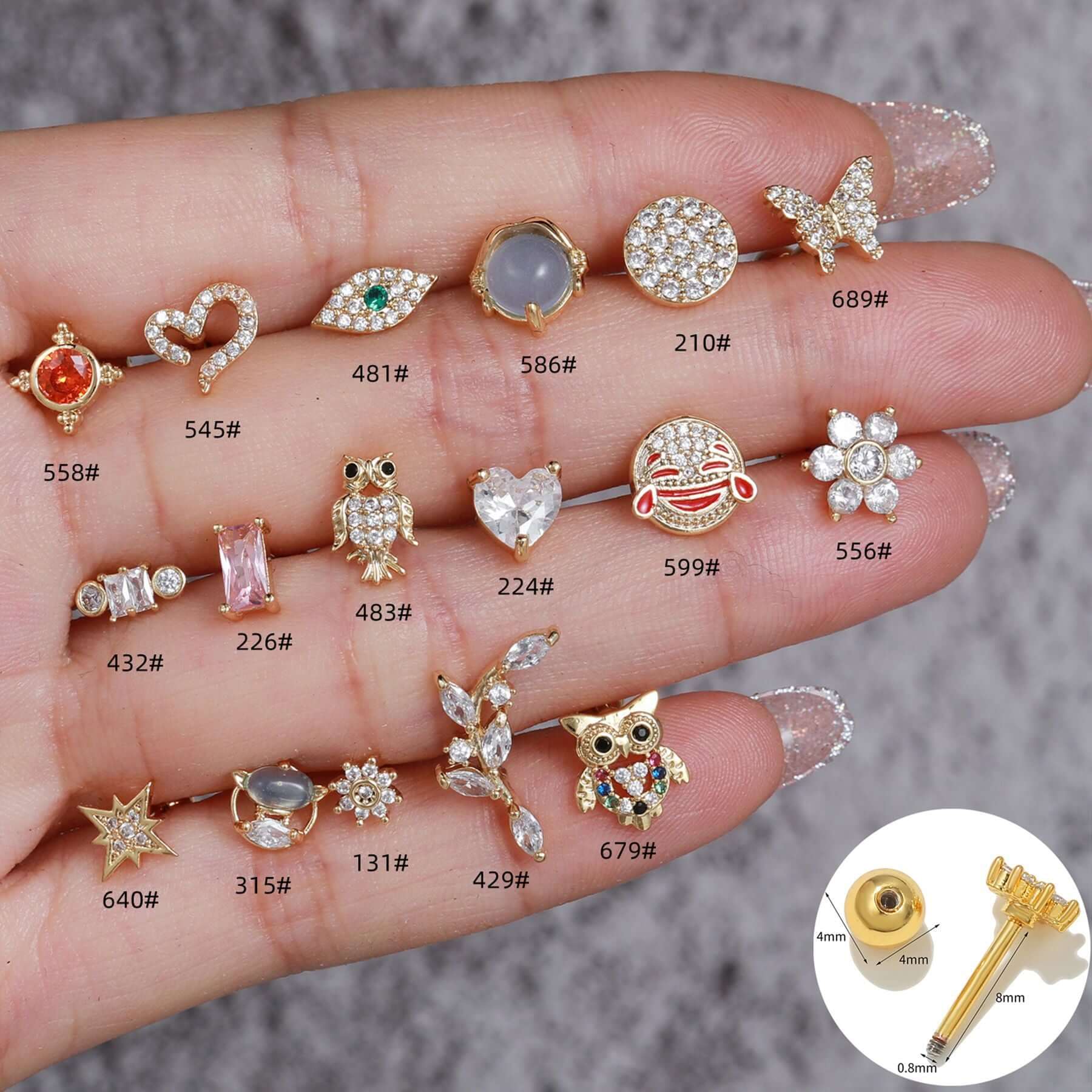 20G Cute Animal Helix Rose Gold Daith Stud Earrings for Women - Trendy Cartoon Jewelry for Tragus & Helix Piercing - Perfect for Daily Wear & Gift Giving