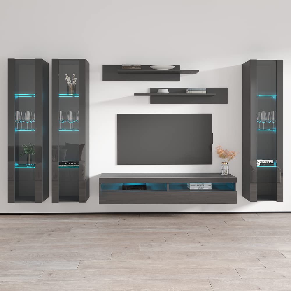 Modern Wall-Mounted TV Stand with Storage & LED Lights - 35