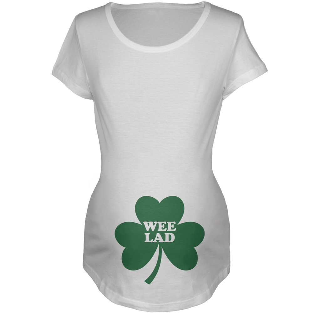 Old Glory Wee Lad Shamrock White Soft Maternity T-Shirt - Small | Comfortable Pregnancy Tee for Women | Perfect for St. Patrick's Day, Maternity Photos & Casual Wear