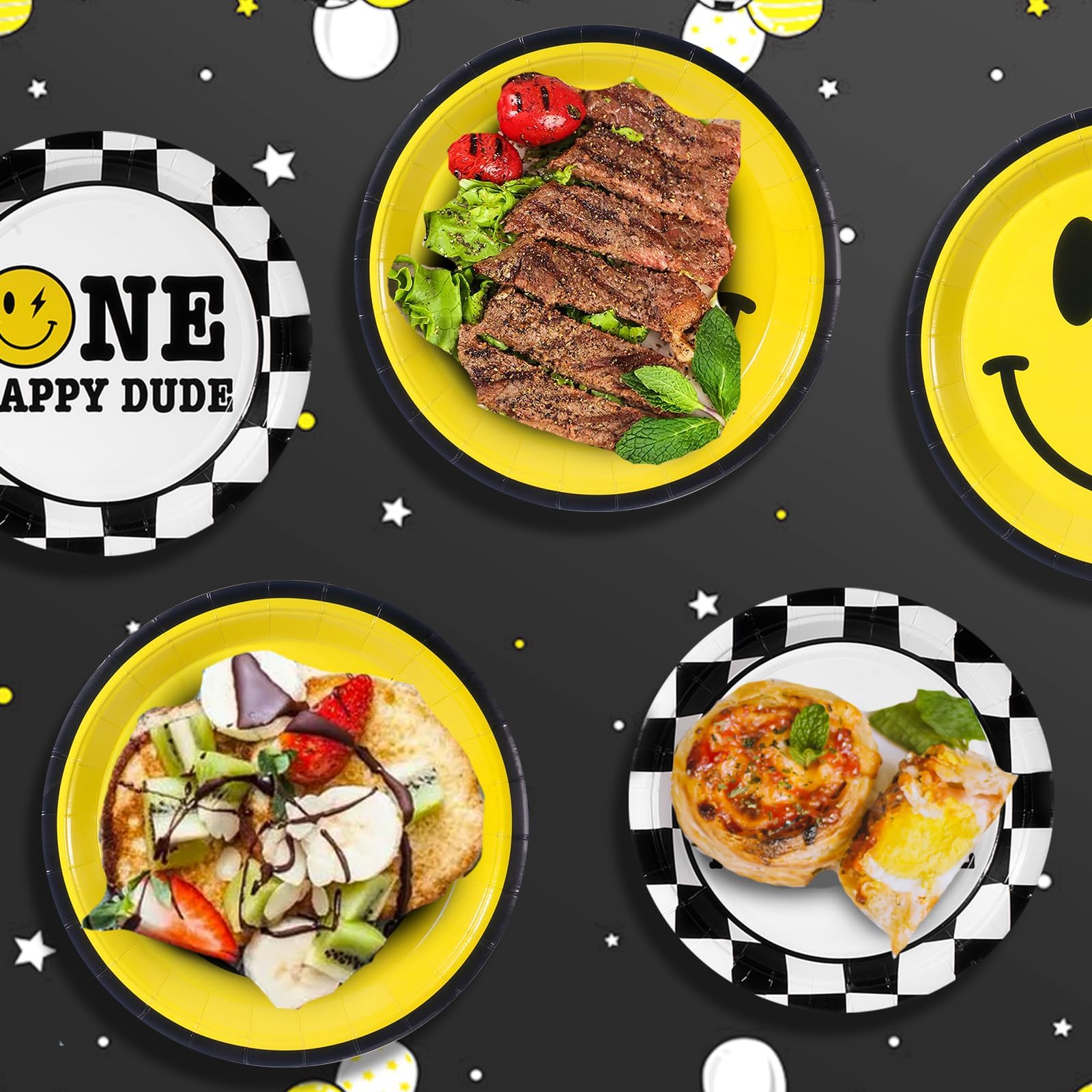 One Happy Dude Birthday Party Supplies Set - 25 Yellow Smile Face Paper Plates, Cups & Napkins | Disposable Tableware for Birthday, Baby Shower, Wedding & Bachelor Party Decorations | Perfect for Indoor & Outdoor Celebrations