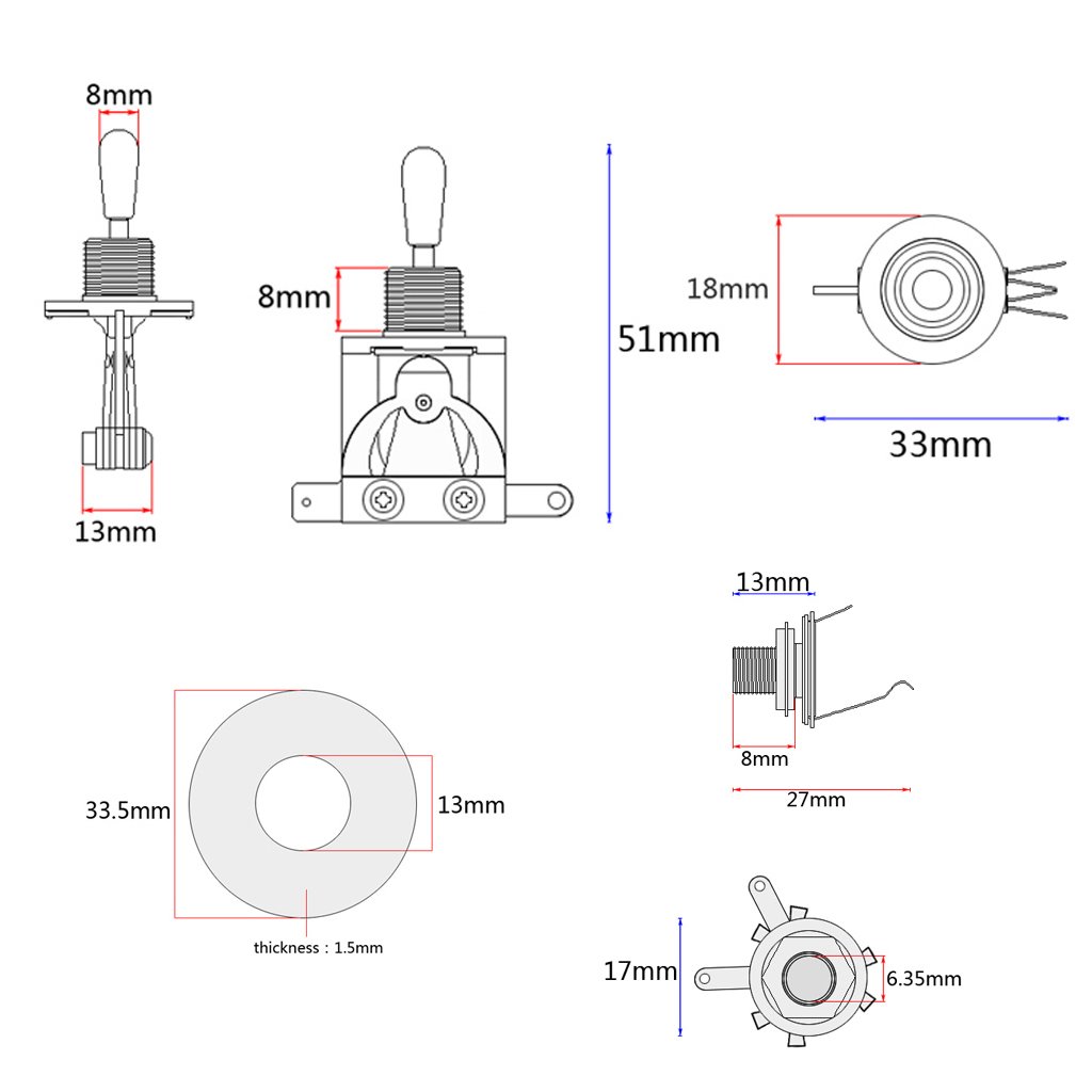 Alnicov Electric Guitar Wiring Harness Kit - Prewired 3-Way Toggle Switch with 1 Volume & 1 Tone Control, 500K Potentiometer & Output Jack - Perfect for DIY Guitar Upgrades & Repairs