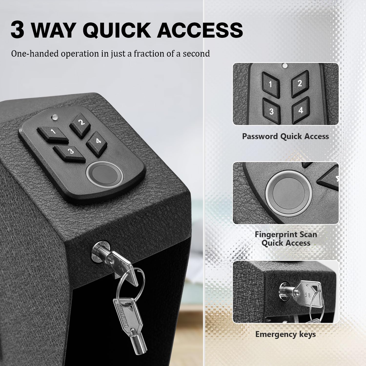 Biometric Nightstand Handgun Safe with Fingerprint, Passcode & Key - Quick Access 3 Ways | Mounted Gun Safe for Pistols & Revolvers | Perfect for Desk, Bedside, Nightstand & Cabinet Storage