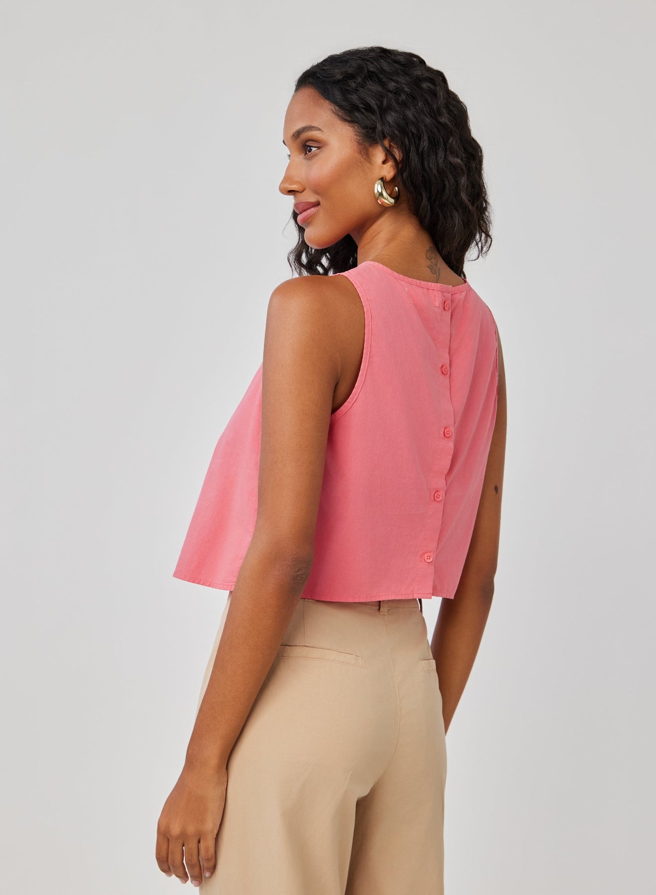 Women's Sleeveless Button Back Blouse in Hibiscus Pink - Perfect for Summer Outfits, Beach Vacations & Casual Date Nights