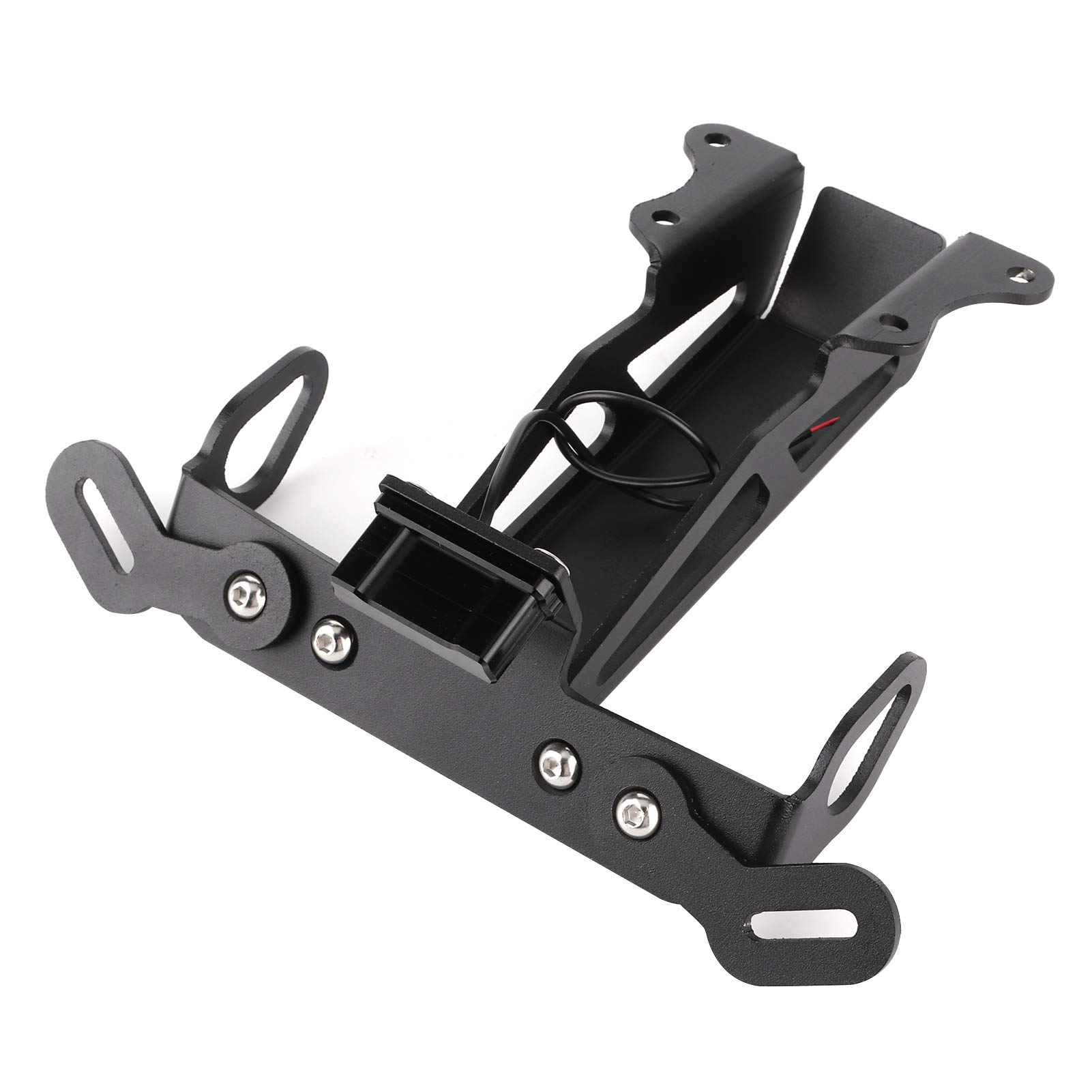 Universal Motorcycle License Plate Bracket with White LED Light - Rear Mount Holder Compatible with Yamaha MT-09 Tracer & FJ-09 - Durable Motorcycle Accessories for Night Riding Safety