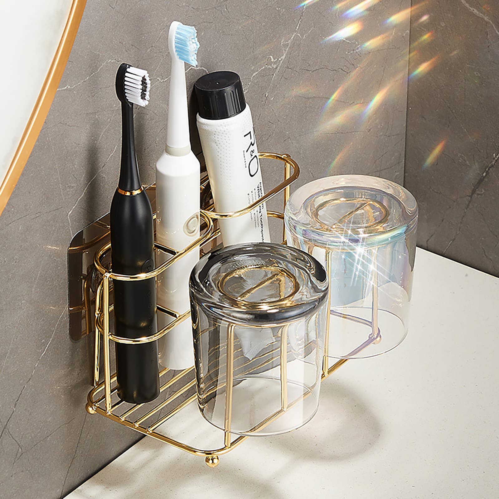 JMQN 2-in-1 Luxury Toothbrush Holder with Mouthwash Cup - Wall Mounted Bathroom Organizer Set for Toothbrush & Cup Storage | Perfect for Small Bathrooms, Vanity Countertops & Modern Home Decor