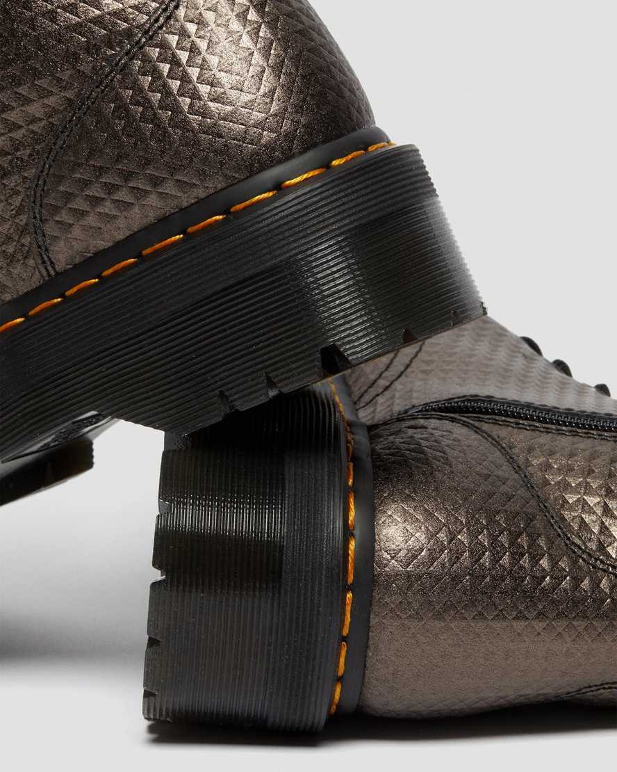 Dr. Martens Jadon Gunmetal Stud Embossed Leather Platform Boots for Women - Punk Style Chunky Heel Ankle Boots for Casual Outfits & Streetwear Fashion