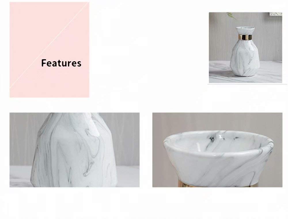 Elegant White Ceramic Flower Vases with Marble Texture & Gold Detailing - Geometric Home Decor for Kitchen, Office, Wedding Centerpiece or Living Room Display