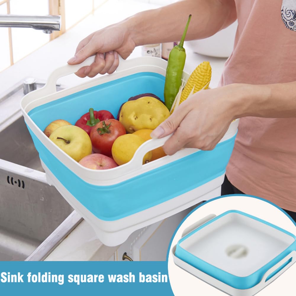 Collapsible Dish Basin with Drain Plug - 9L Large Capacity for RV, Kitchen & Camping