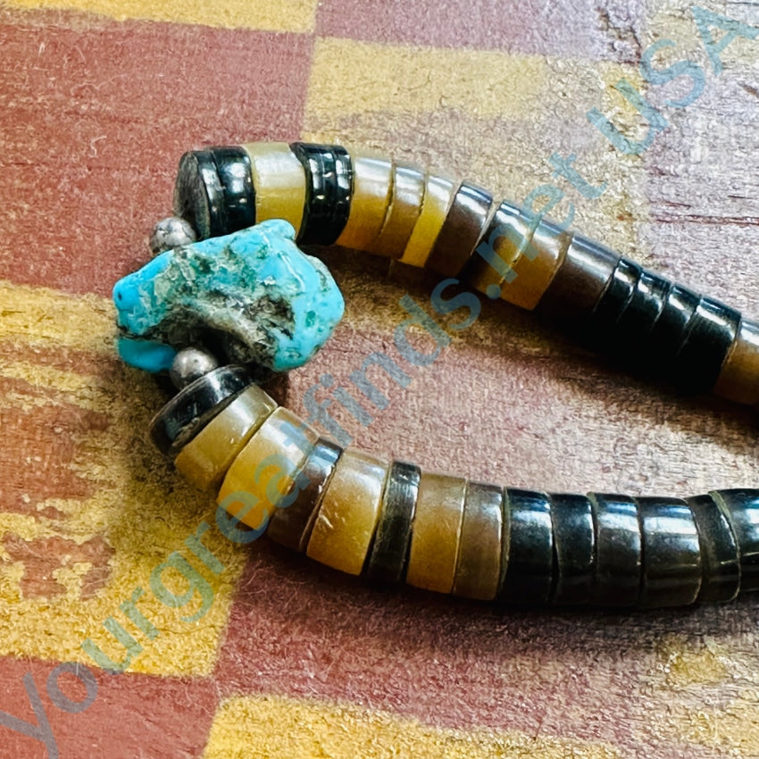 Vintage Navajo Beaded Necklace - Handmade Brown Heishi & Turquoise Jewelry for Women - Perfect for Boho Fashion, Southwest Style & Special Occasions