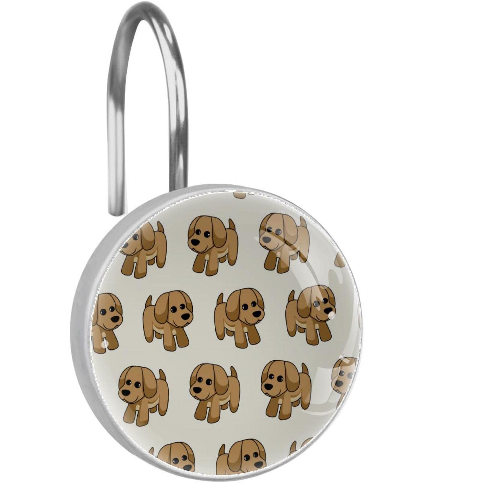 12PCS Brown Puppy Pattern Shower Curtain Hooks - Rust-Resistant Bathroom Accessories for Kids & Pet Lovers