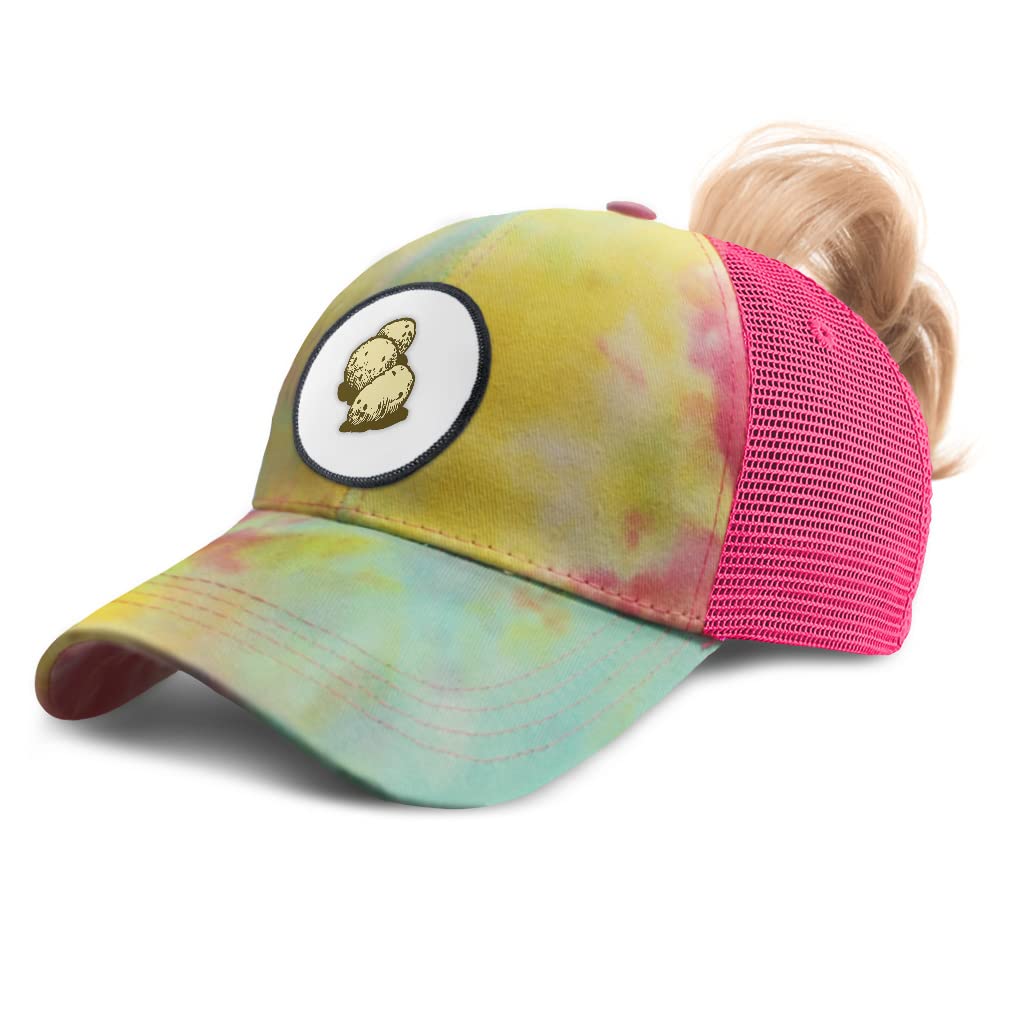 Speedy Pros Women's High Ponytail Cap with Potatoes Fruit & Vegetable Print - Cute Food Beverage Design Fiber Hat for Running, Gym, and Outdoor Activities