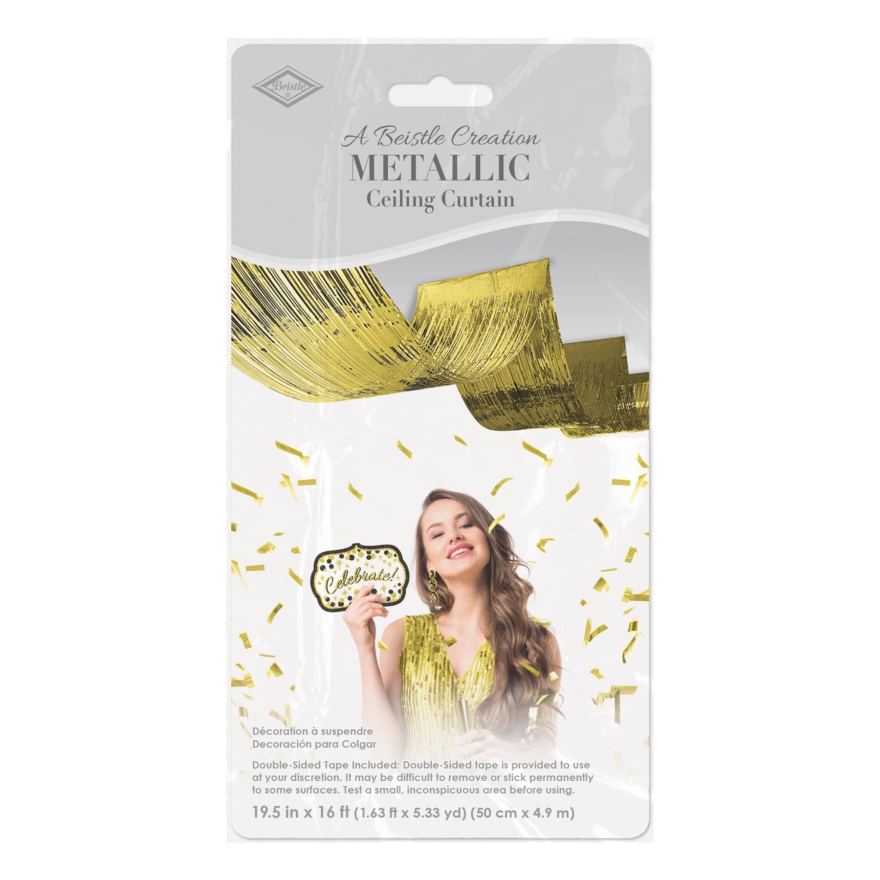 12 Pack Beistle 1-Ply Metallic Gold Fringe Ceiling Curtains for Party Decorations - Perfect for Birthday, Wedding, and Holiday Decor