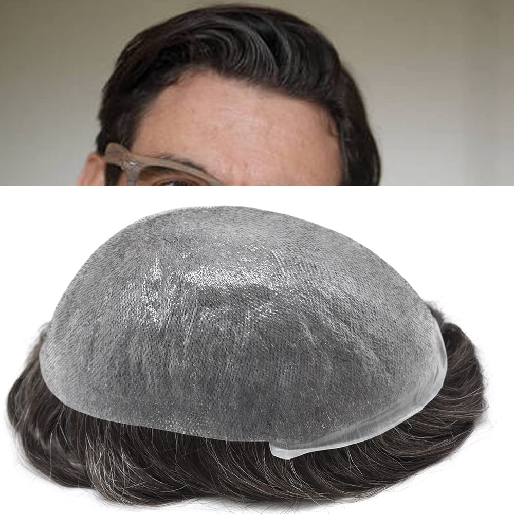 Premium Real Human Hair Toupee for Men - Ultra Thin Skin V-Looped Hair System, 8