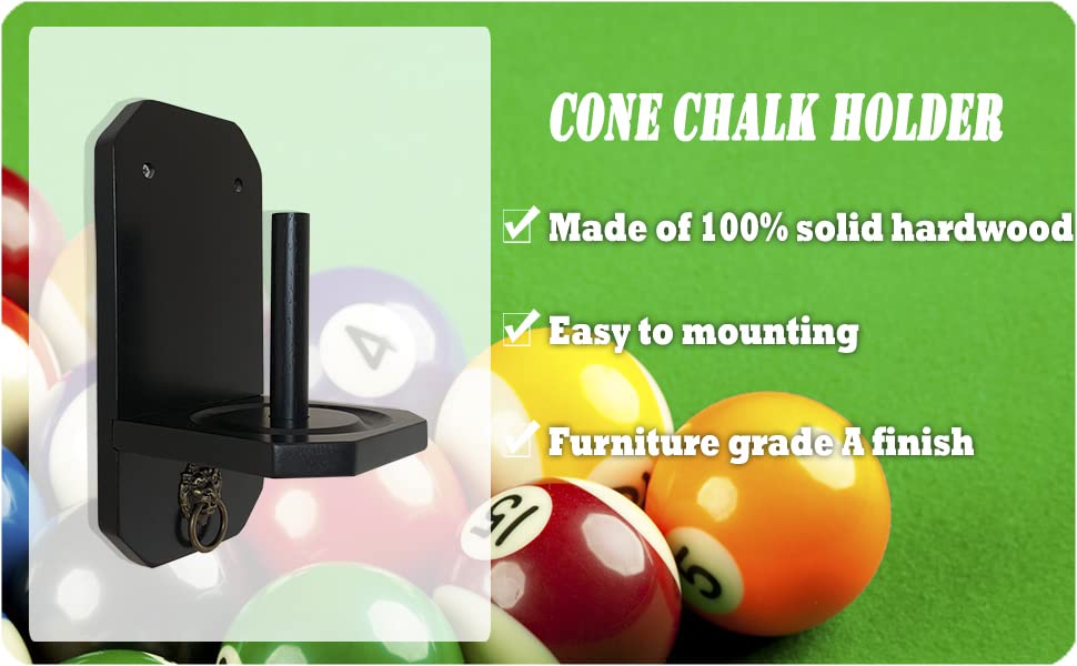 Wall Mounted Cone Chalk Holder for Pool Table - Solid Wood Hand Chalk Holder in Classic Oak, Mahogany & Black Finish | Perfect for Billiards, Game Rooms & Bars (Chalk Not Included)