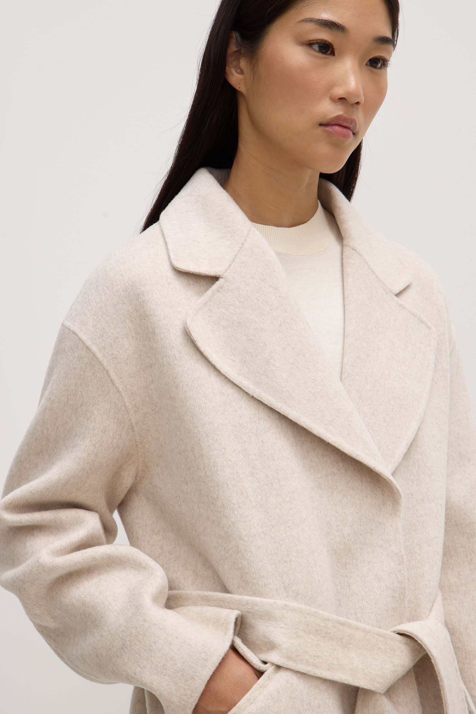 Sadie Single Breasted Wool Coat for Women - Warm Oat Marle Winter Trench Coat - Perfect for Office, Dating & Formal Occasions