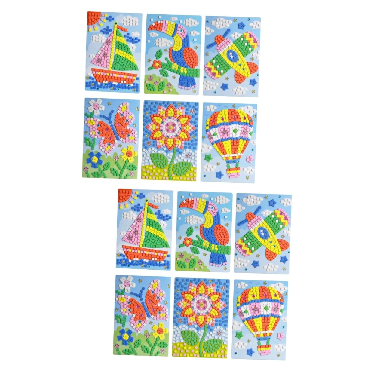 12 Pcs Mosaic Stickers for Kids - DIY Crystal Art Sticker Kit, Yacht & Ocean Theme - Creative Craft Supplies for Children's Art Projects, Party Favors & Classroom Activities