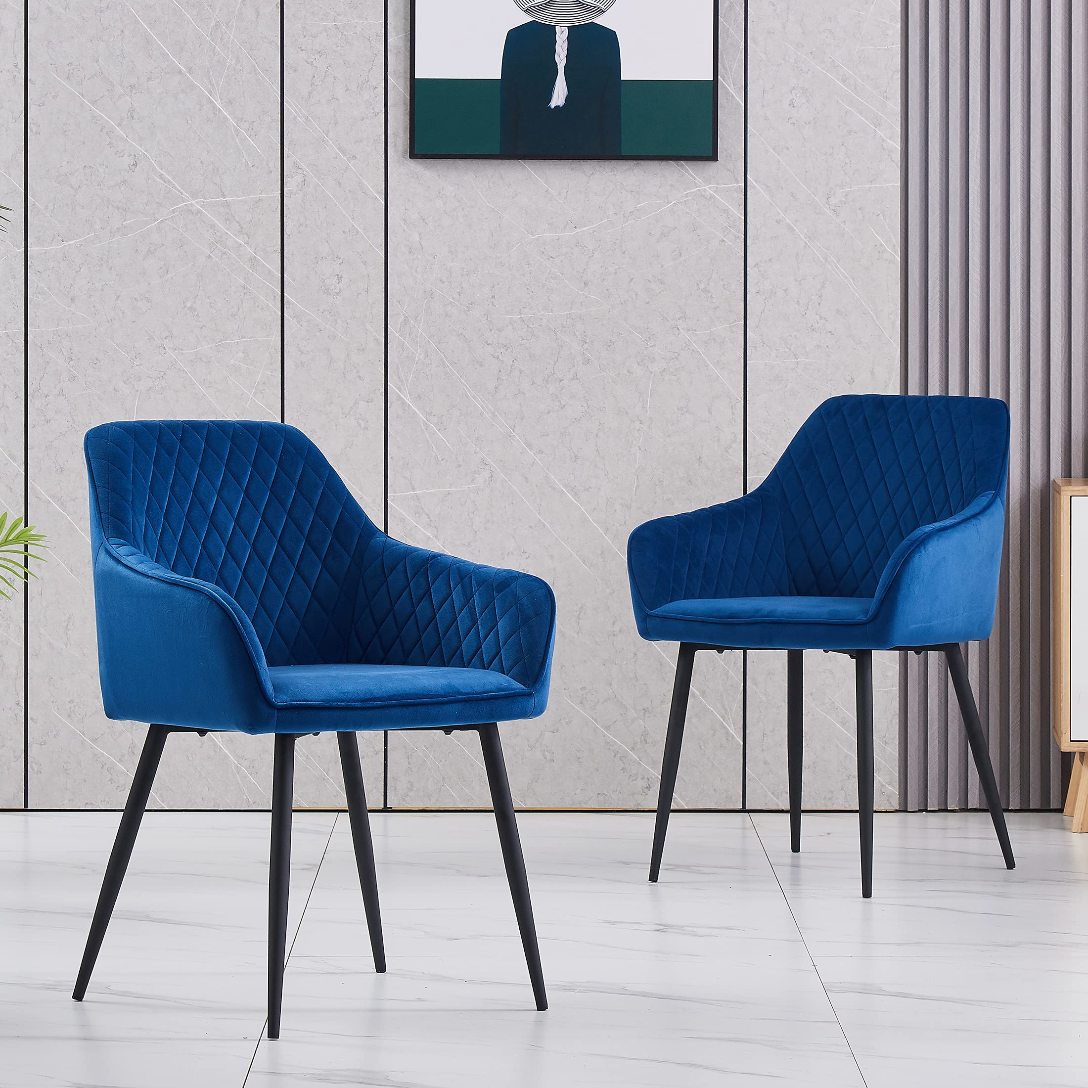 KEIVVAKN Blue Velvet Dining Chairs Set of 2 - Modern Upholstered Armchairs for Dining Room, Kitchen, Breakfast Nook & Home Decor