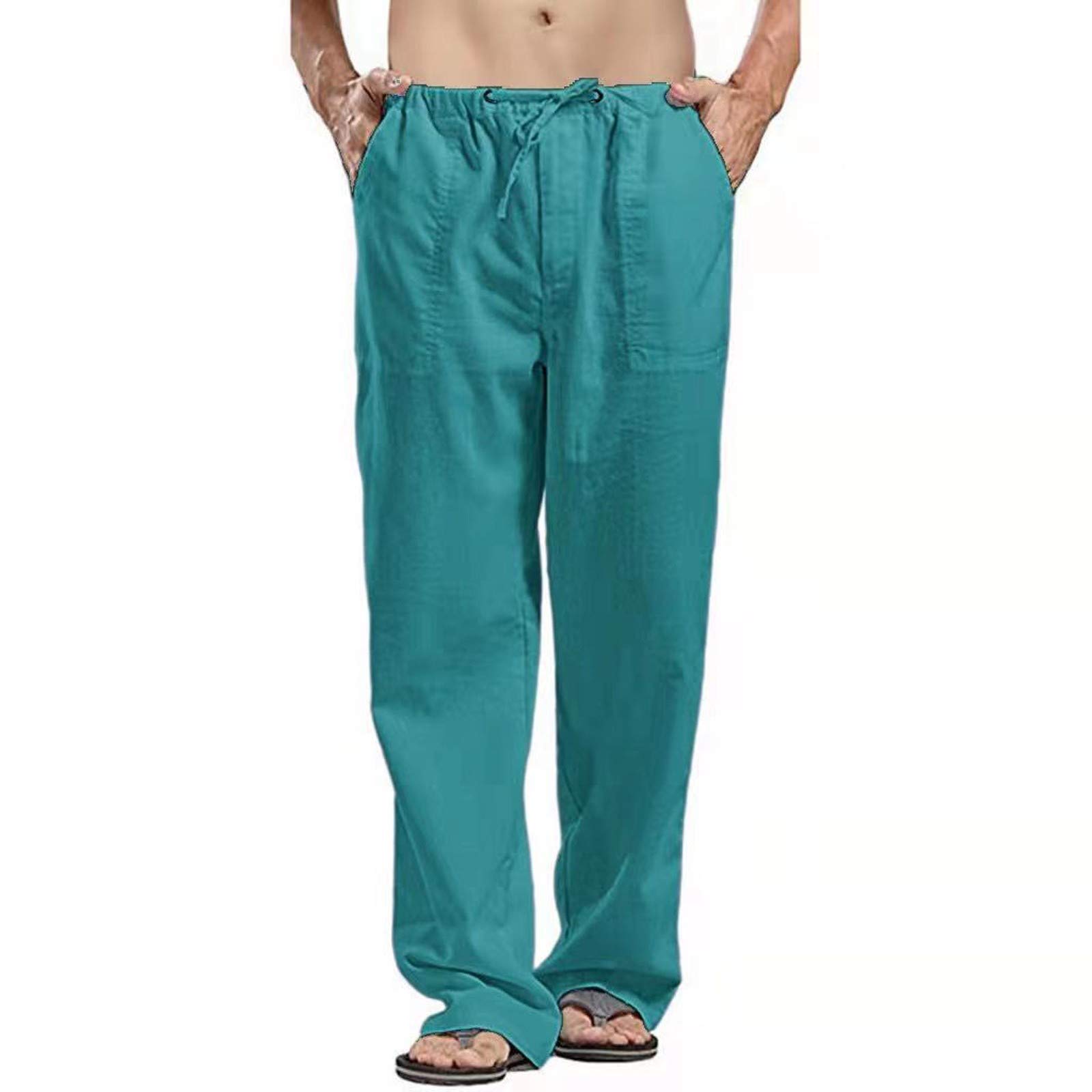 Men's Casual Linen Pants with Trouser Pocket - Spliced Work & Sport Overalls, Foam Plush Comfort (Green, Size S) | Perfect for Outdoor Activities, Office Wear & Lounge