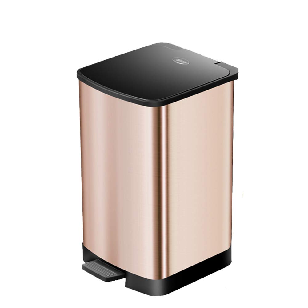 14L 3.6 Gallon Stainless Steel Step Trash Can - Quiet Rectangular Garbage Bin for Bathroom, Kitchen, Office - Golden (Ideal for Small Spaces & Home Decor)