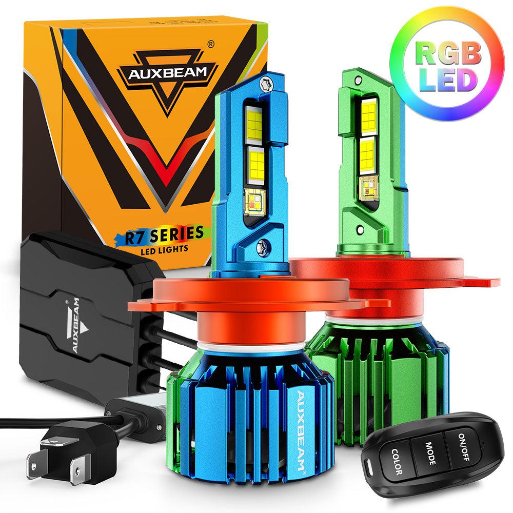 H4/9003 RGB LED Headlight Bulbs - 70W 25000LM 6500K Cool White with Remote Control | DRL & Fog Light Compatible | R7 Series | 2 Pack for Cars, Trucks & Motorcycles - Upgrade Your Night Driving & Off-Road Adventures
