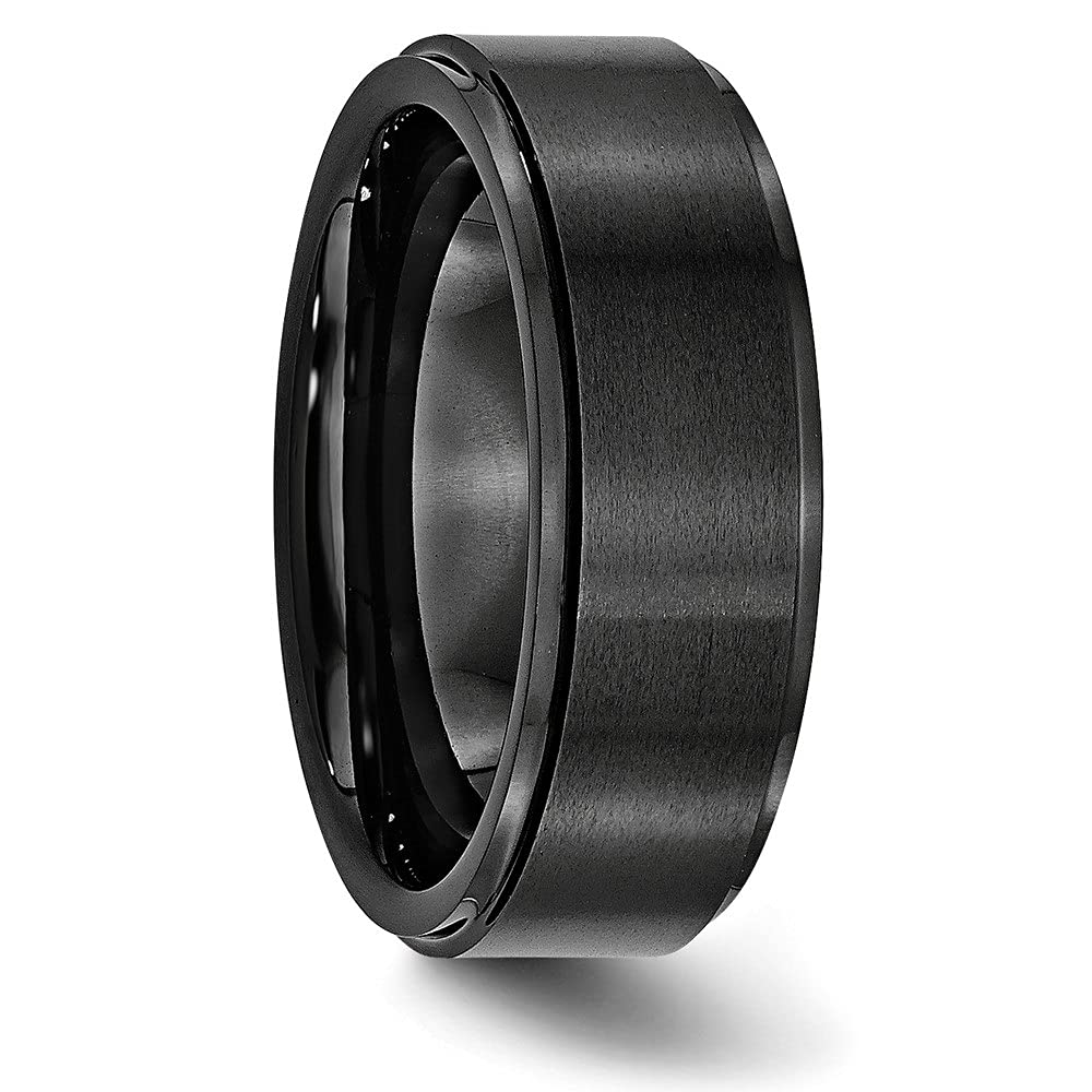 Premium Black Ceramic Ring for Men - 8mm Brushed & Polished Ridged Edge Wedding Band - Durable Comfort Fit Jewelry for Daily Wear, Anniversary Gifts & Special Occasions